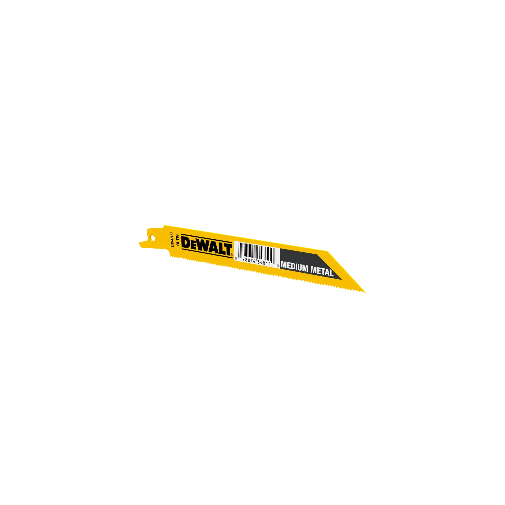 DEWALT saw blade for medium metal, SKUs DW4811B25, DW4811B, yellow with black label.