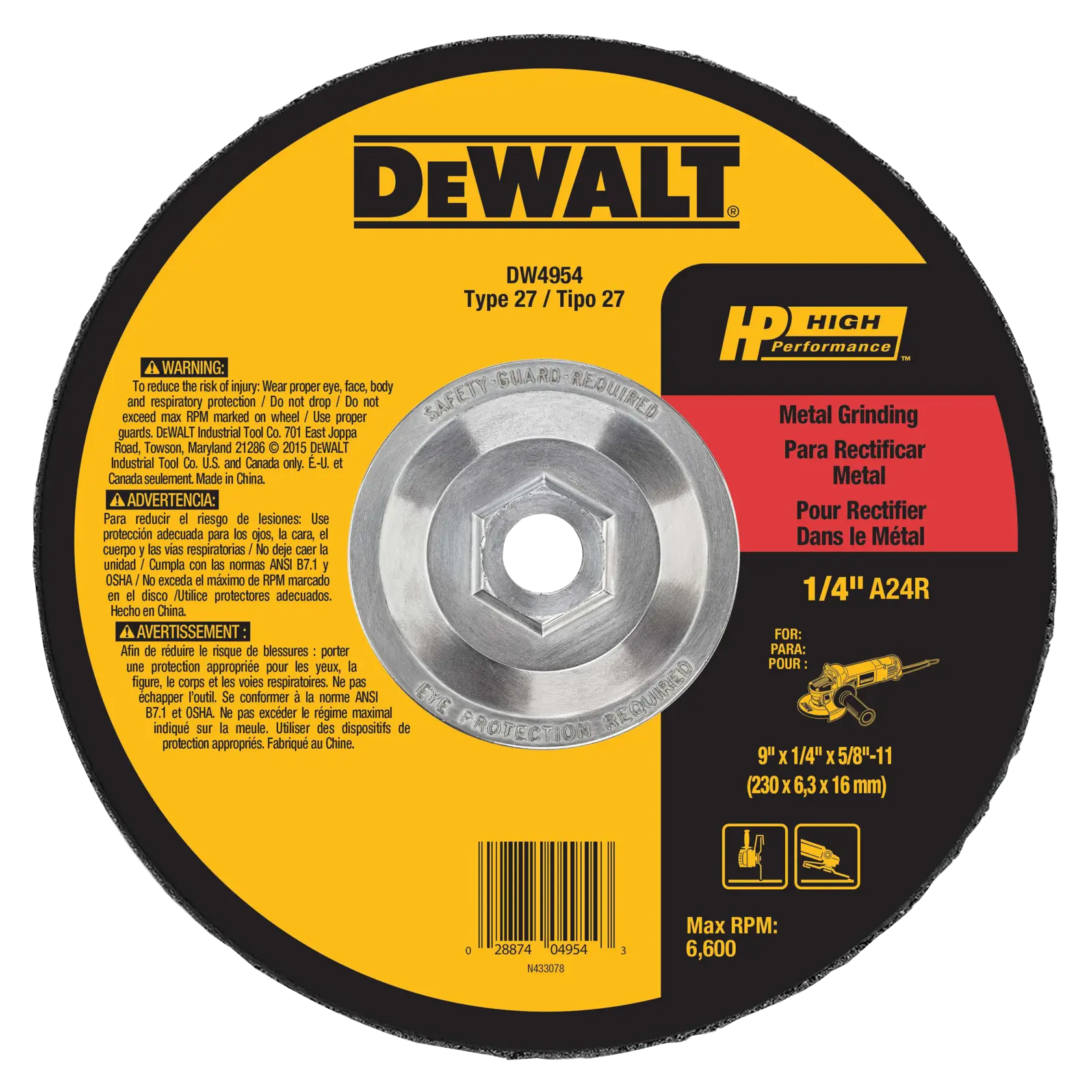 9 inch by quarter inch by five eighths inch 11 HP metal grinding wheels type 27.