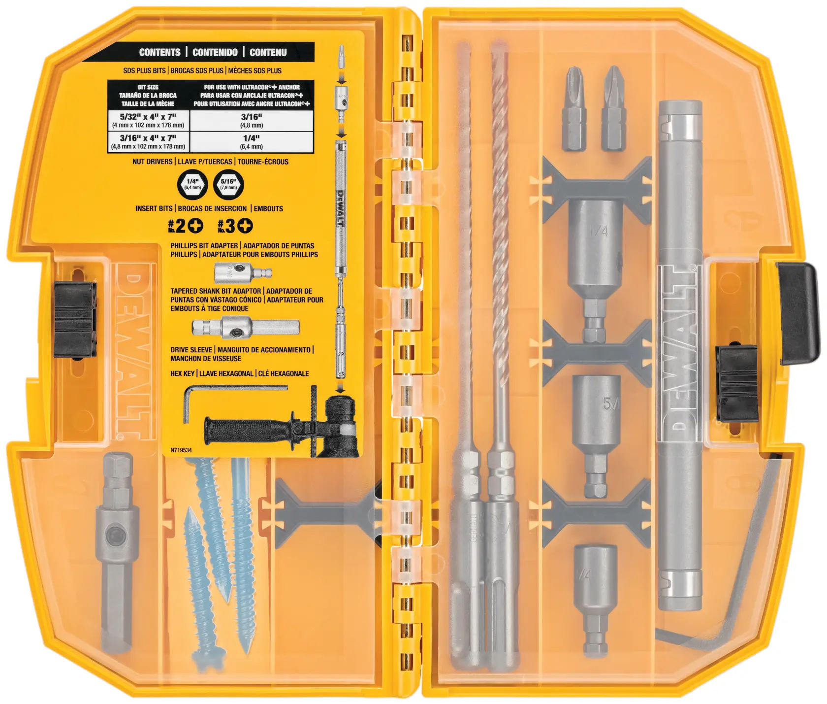 DEWALT® 10-Piece ULTRACON®+ Anchor Drive Installation SDS Plus Hex Bit Kit