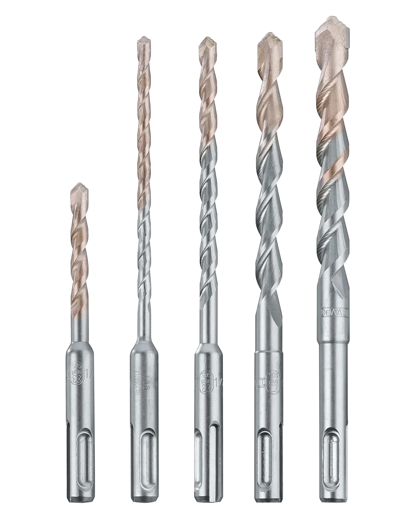 Profile of SDS Plus 2 Cutter Drill Bits with different diameters.