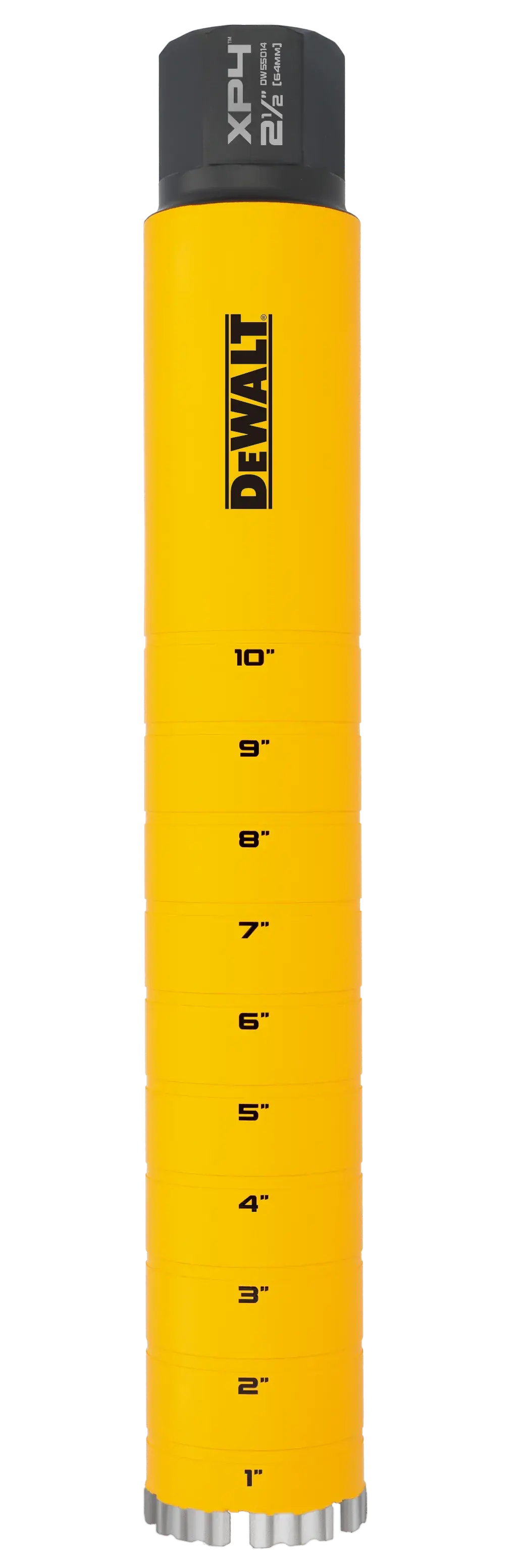 2 1/2“ DEWALT Diamond Core Bit on white at a profile view