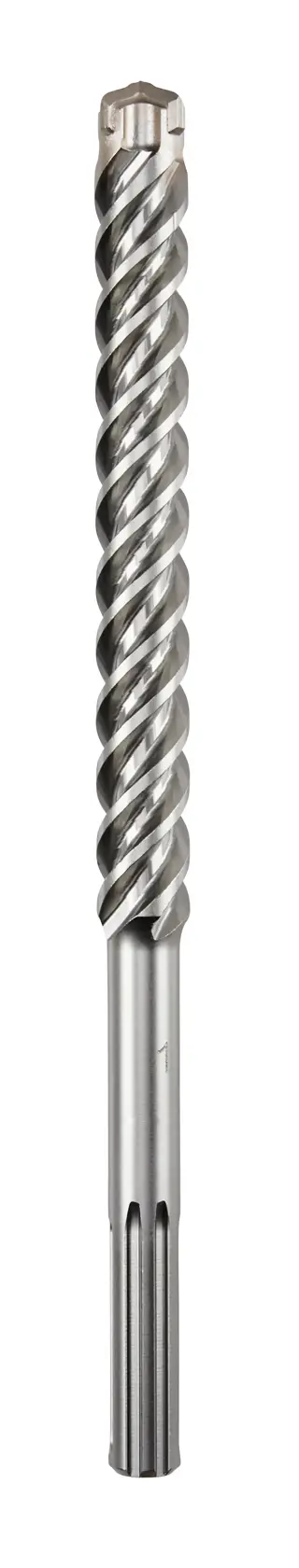 SDS Max High Impact Carbide 4 Cutter Drill Bit in use on concrete wall.