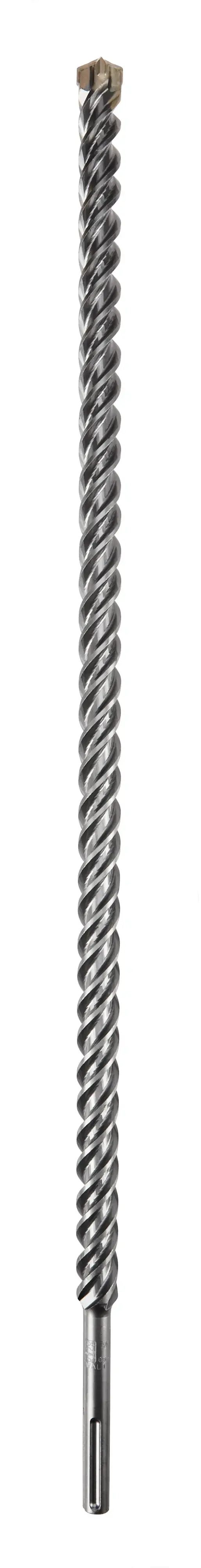 A long, spiral, metallic drill bit designed for heavy-duty drilling, shown against a white background.