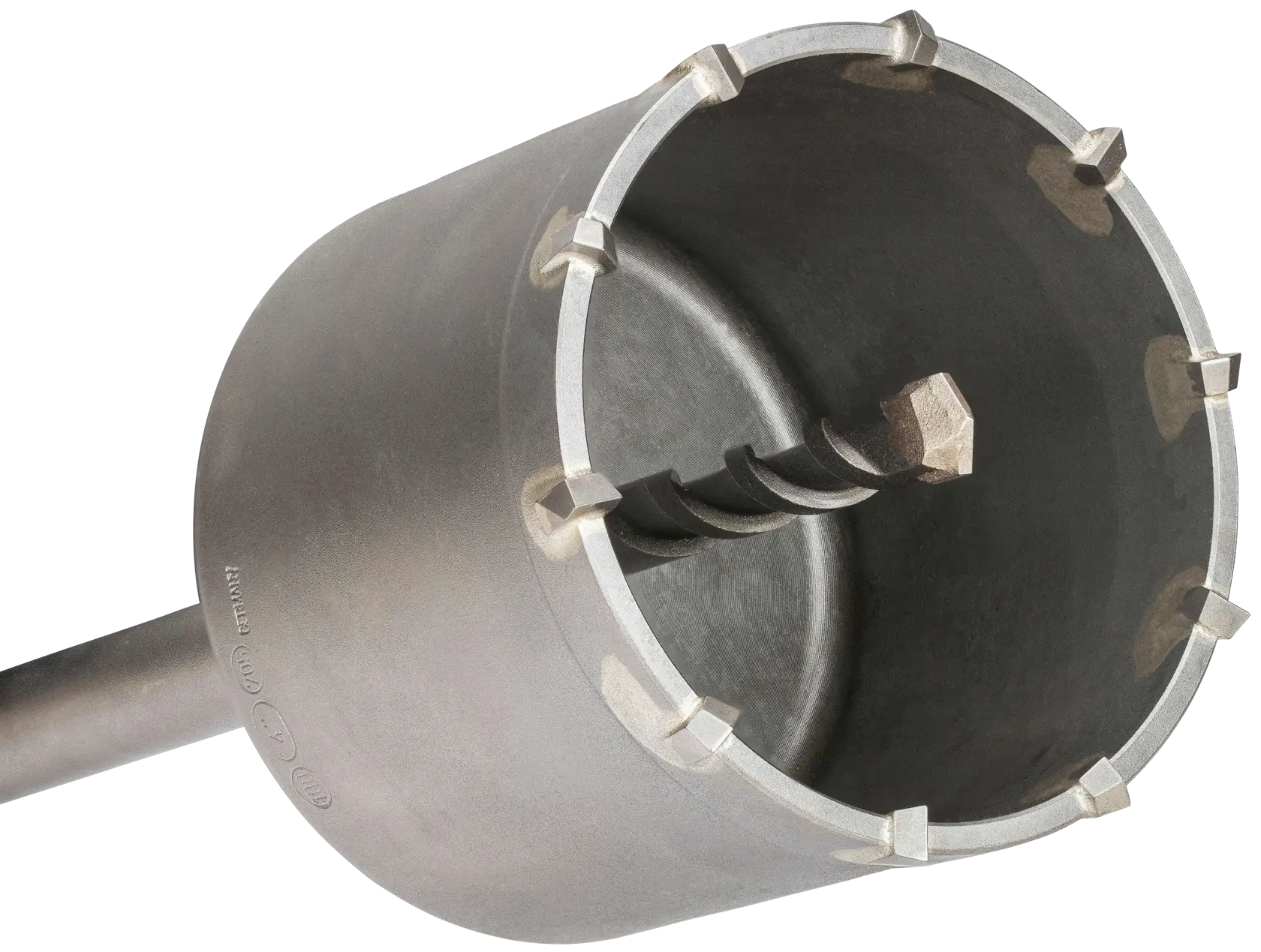 Profile close up of 3 and one quarter inch by 22 inch One Piece Carbide Core Bit.