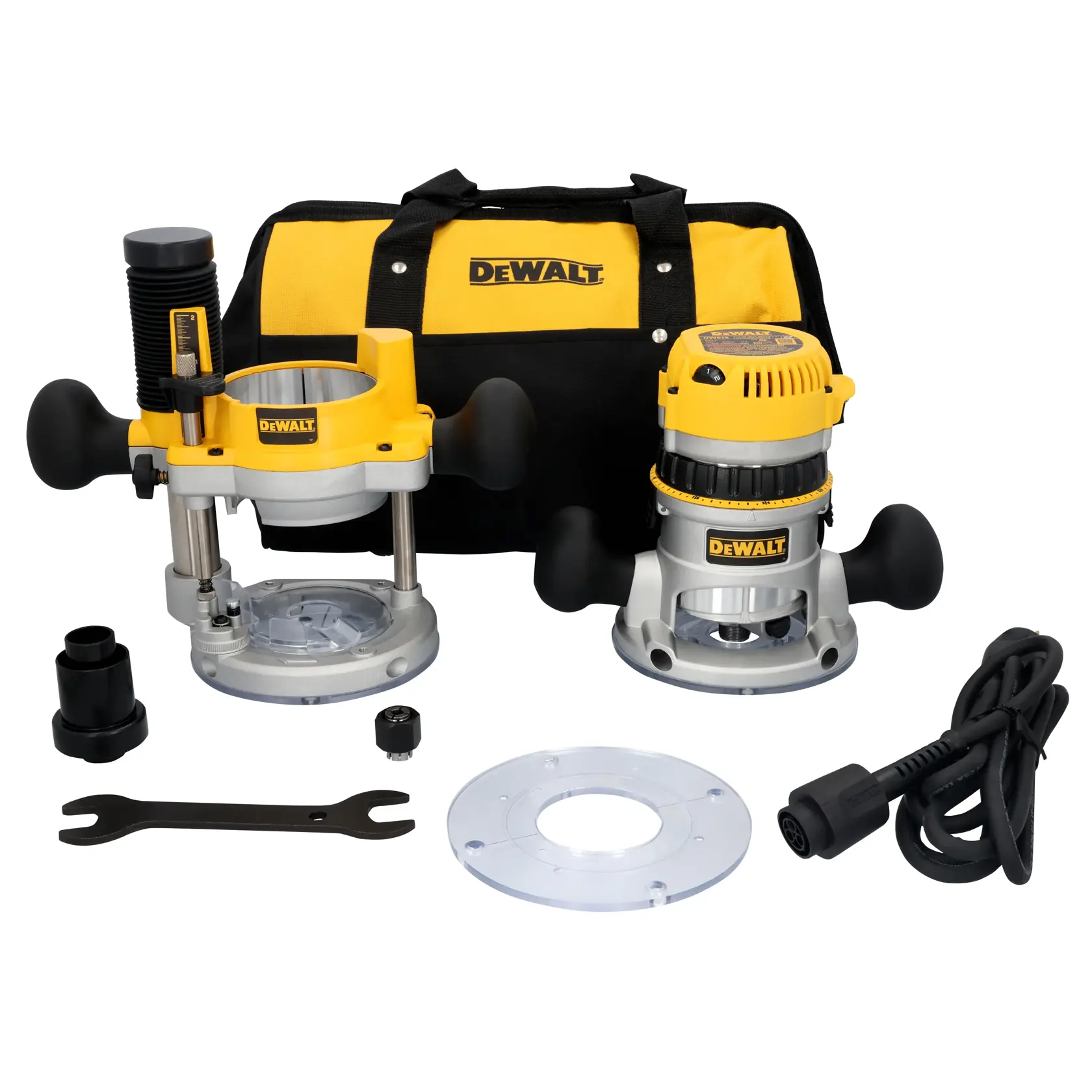 DEWALT® 2-1/4 HP (Max Motor HP) EVS Fixed Base/Plunge Router Combo Kit With Soft Start