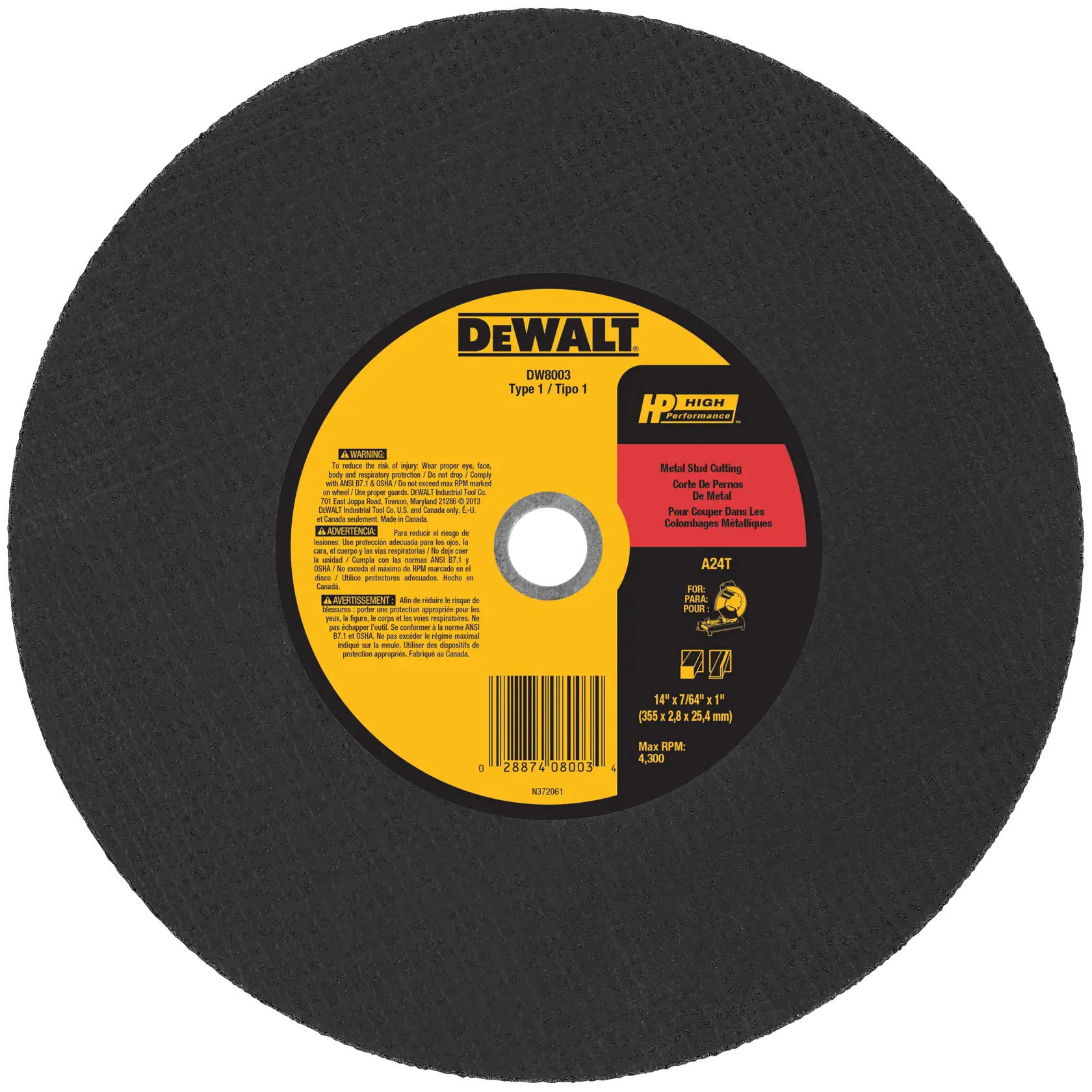 DEWALT® 14-in. (355mm) T41 Metal Cutting Chop Saw Wheel