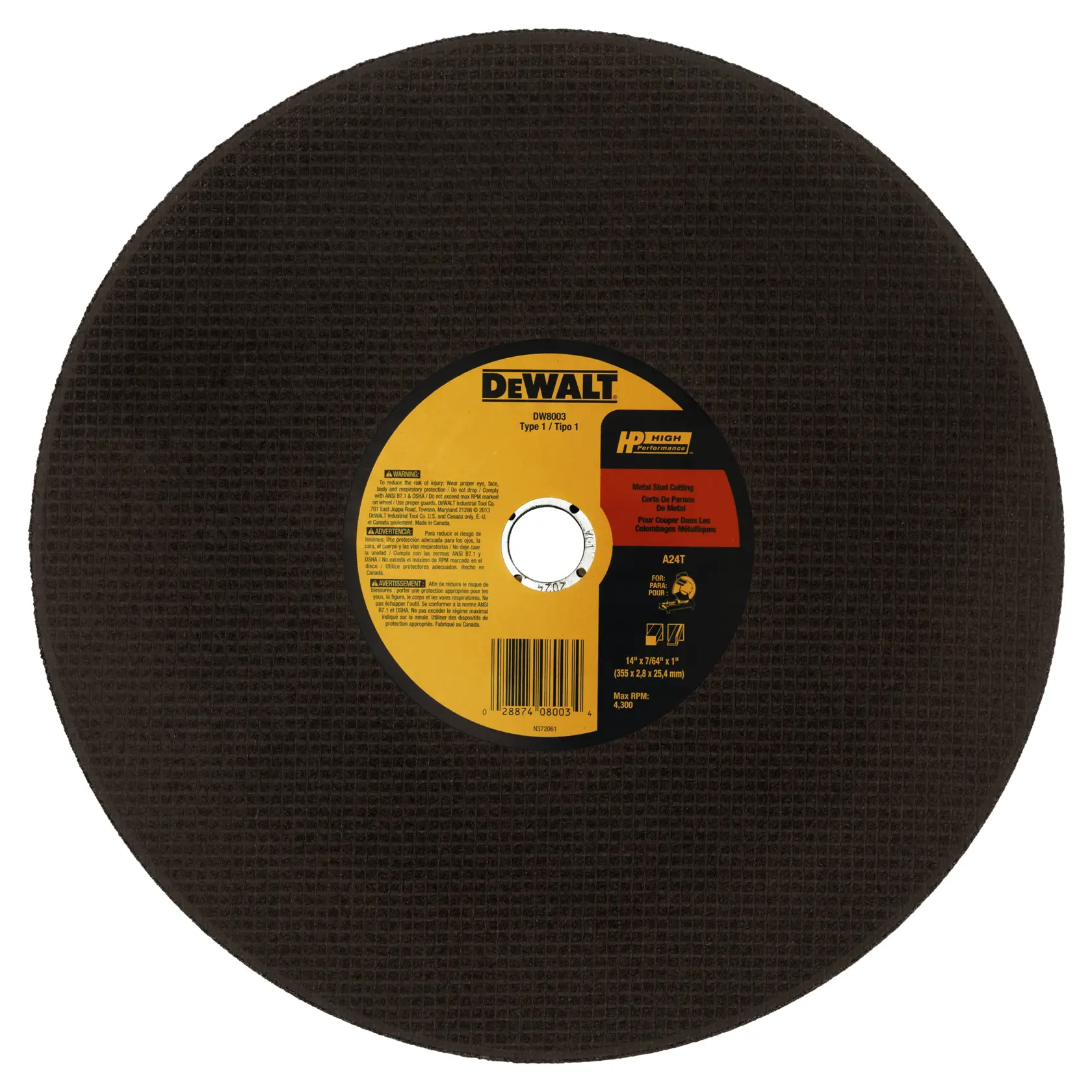 DEWALT® 14-in. (355mm) T41 Metal Cutting Chop Saw Wheel thumbnail 2