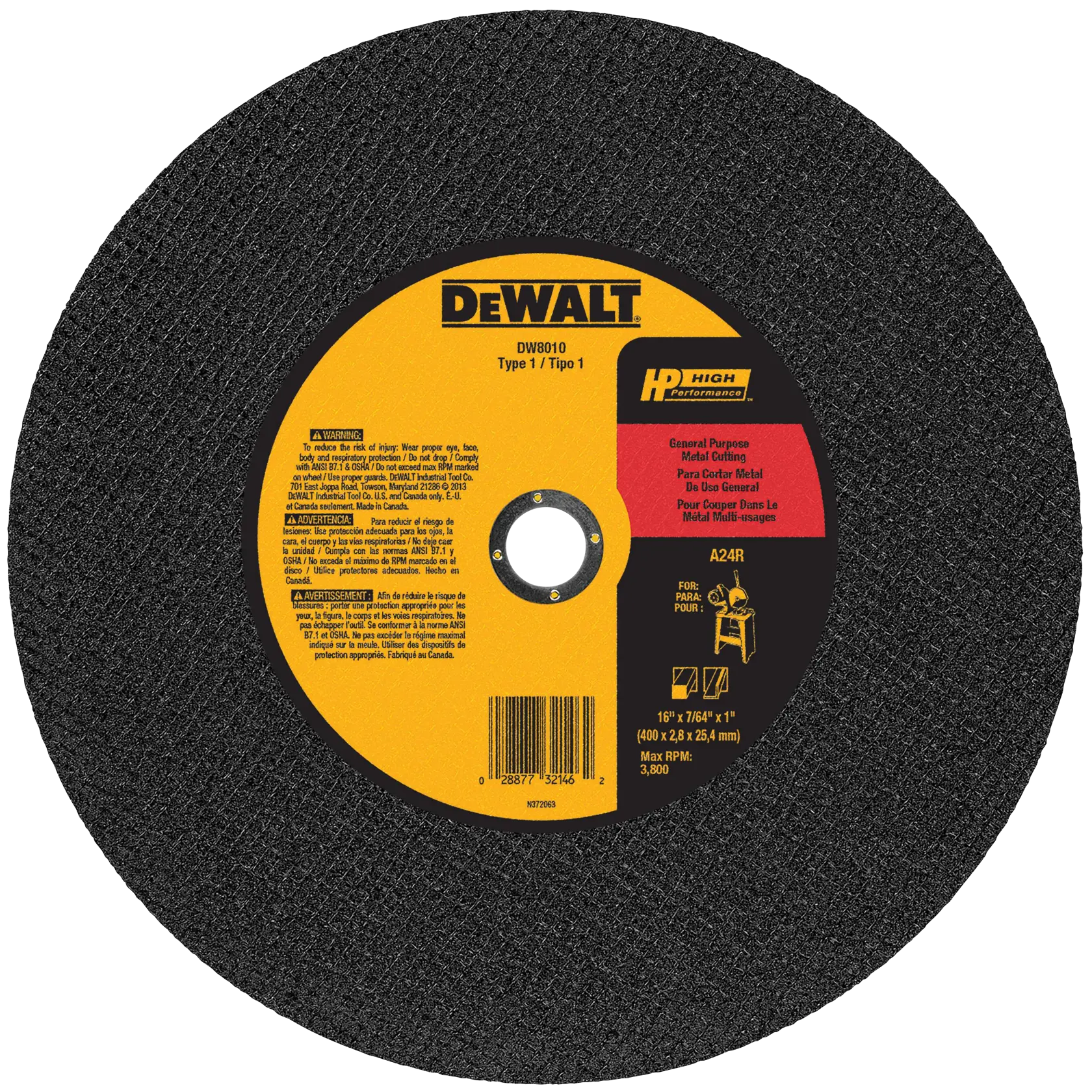 DEWALT® 16-in. x 7/64-in. x 1-in. General Purpose Cutting Wheel