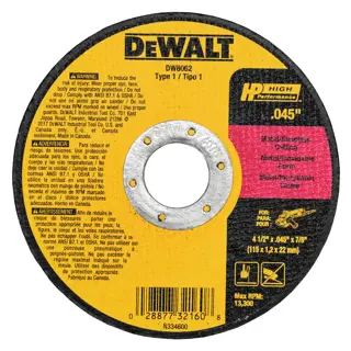 DEWALT® 4-1/2 In x .045 in Aluminum Oxide Abrasive Chop / Cut-Off Blade with 7/8 in Arbor For Metal Cutting (5 Pack)