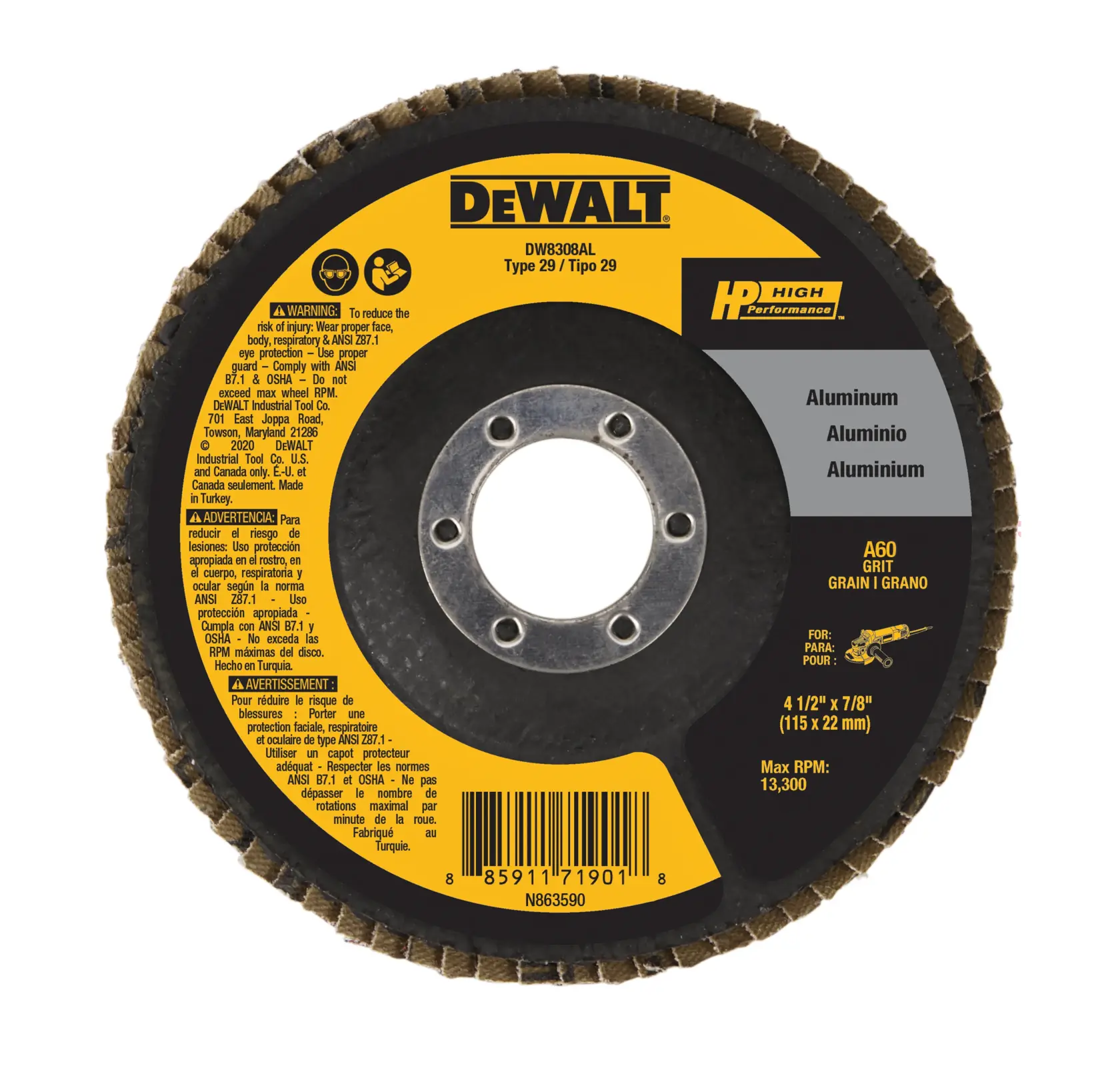 DEWALT® HP™ 4-1/2-in. x 7/8-in. 60 Grit Aluminum Flap Disc
