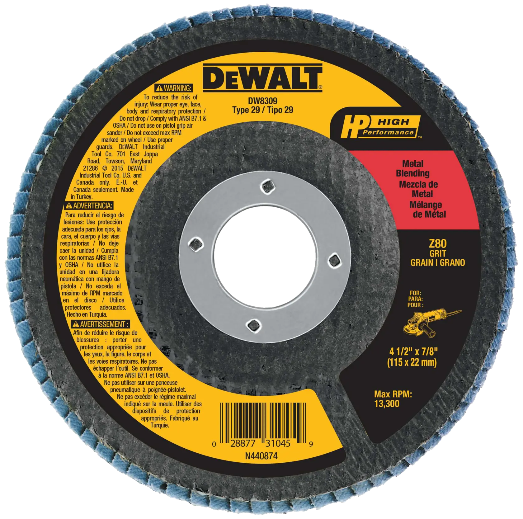 DEWALT® 4-1/2-in. (115mm) 80 Grit Zirconia Flap Disc