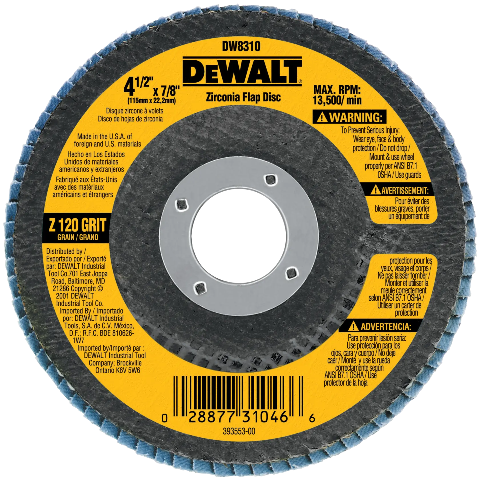 DEWALT® HP™ 4-1/2-in. x 7/8-in. 120 Grit Type 29 Flap Disc