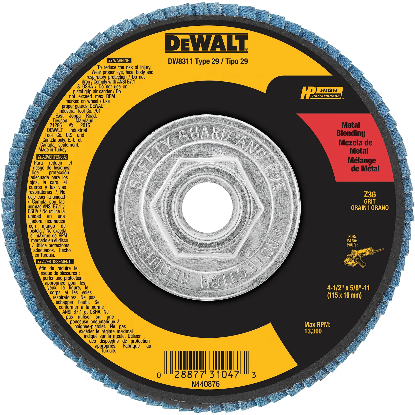 DEWALT® HP™ 4-1/2-in. x 5/8-in.-11 40 Grit Type 29 Flap Disc