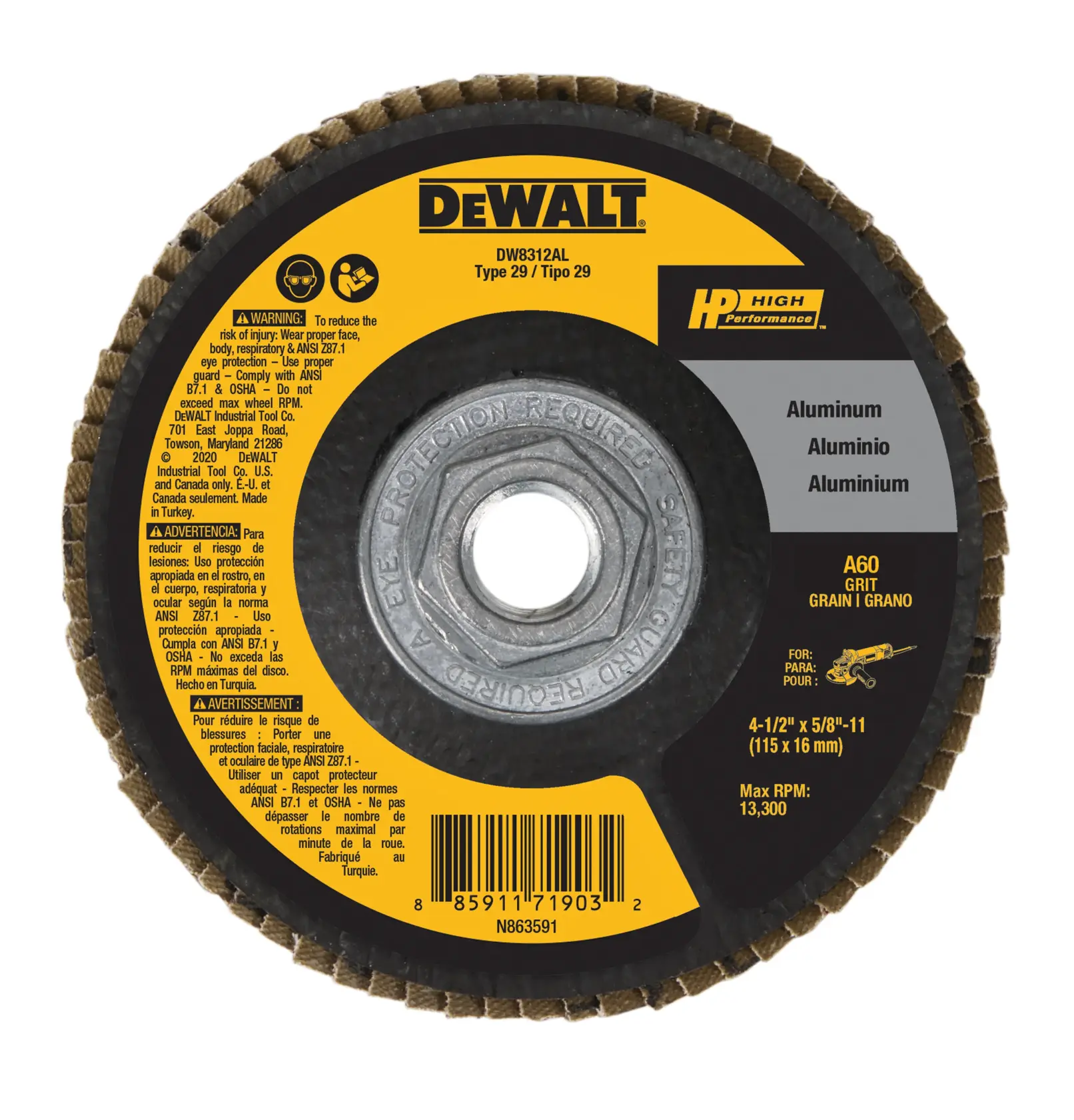 DEWALT® HP™ 4-1/2-in. x 5/8-in.-11 60 Grit Aluminum Flap Disc