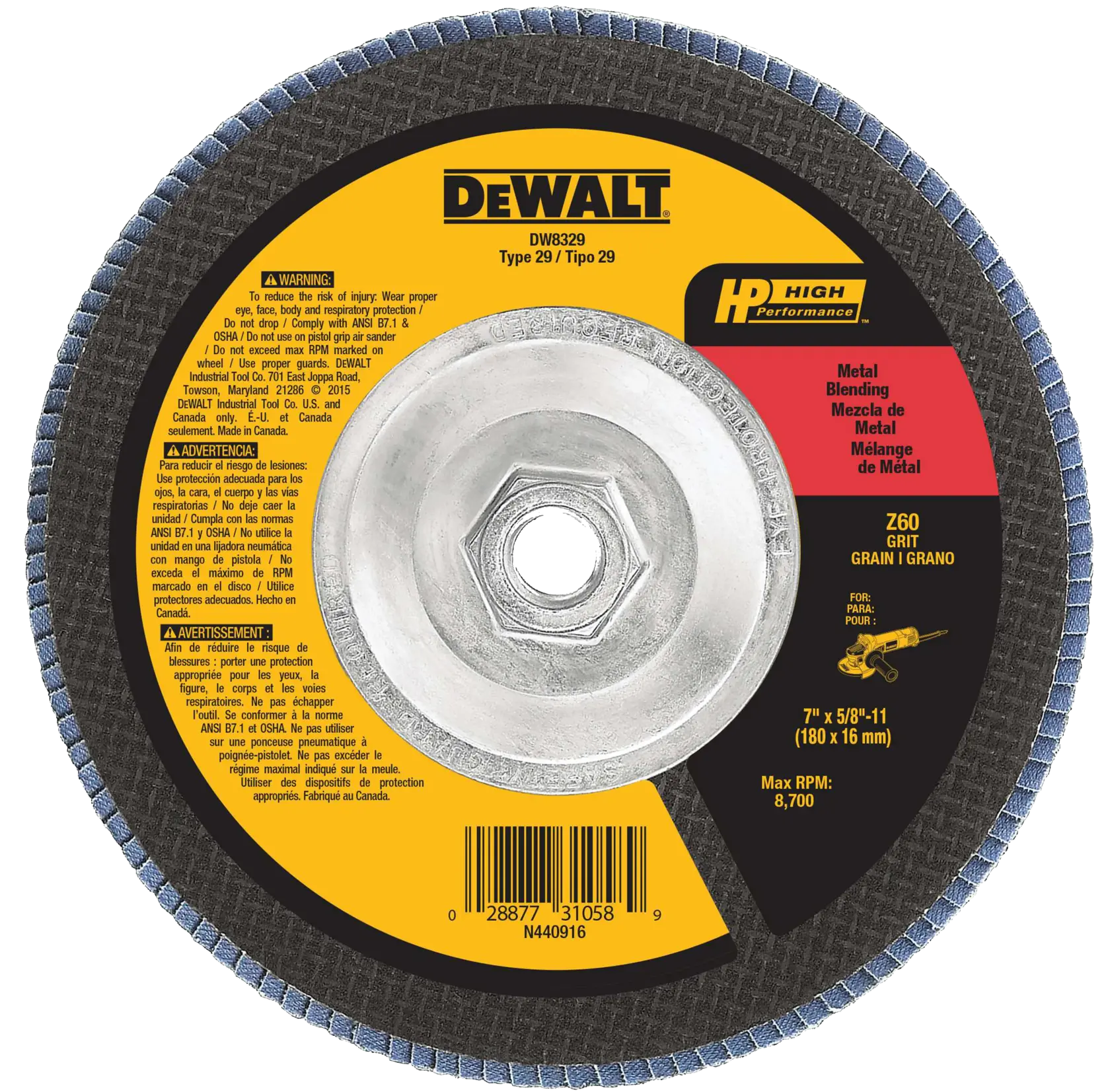 DEWALT® 7-in. x 5/8-in.-11 Type 29 HP Flap Disc (60 Grit)