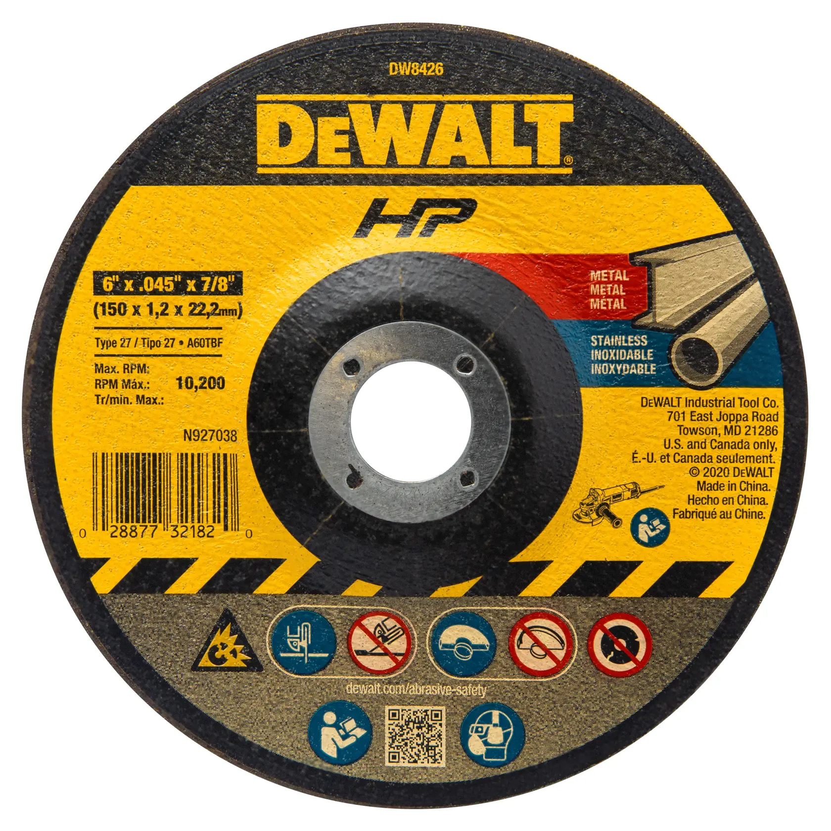 DEWALT® HP™ 6-in. x 0.045-in. x 7/8-in. T27 Cutting Wheel