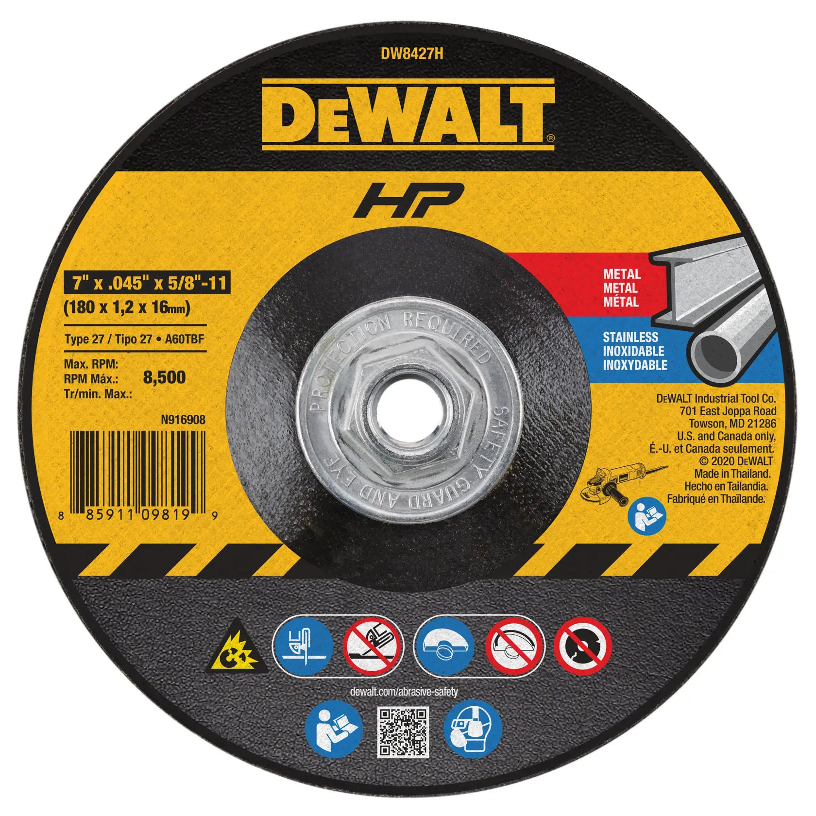 DEWALT® HP™ 7-in. x 0.045-in. x 5/8-in.-11 T27 Cutting Wheel