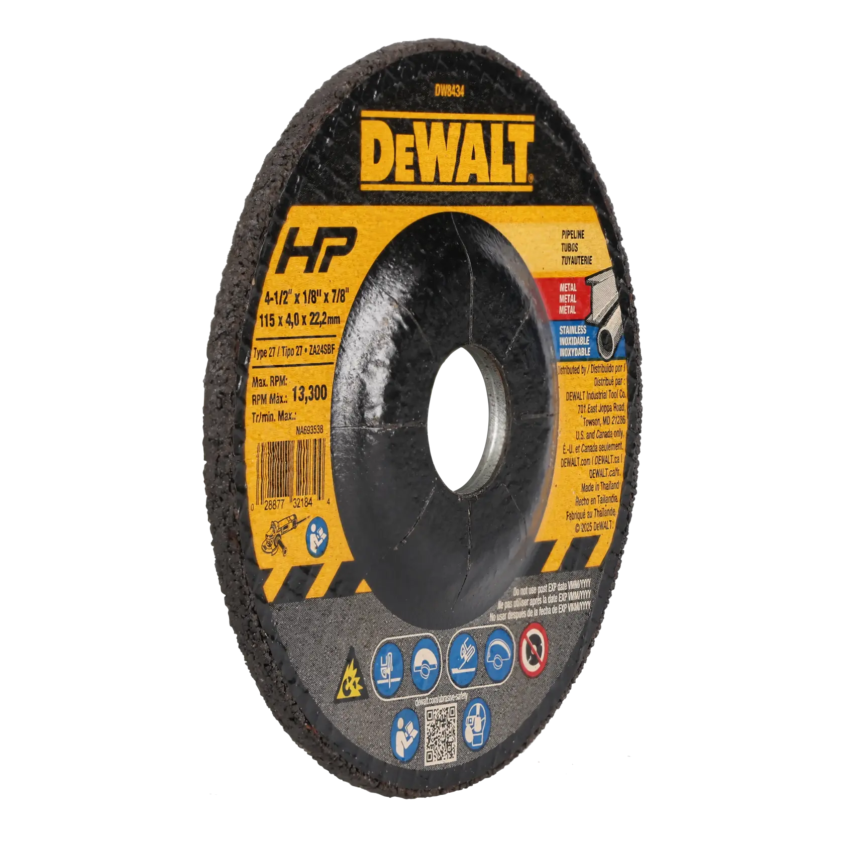 DEWALT® HP™ 4-1/2-in. x 1/8-in. x 7/8-in. Metal Pipeline Grinding Wheel thumbnail 2