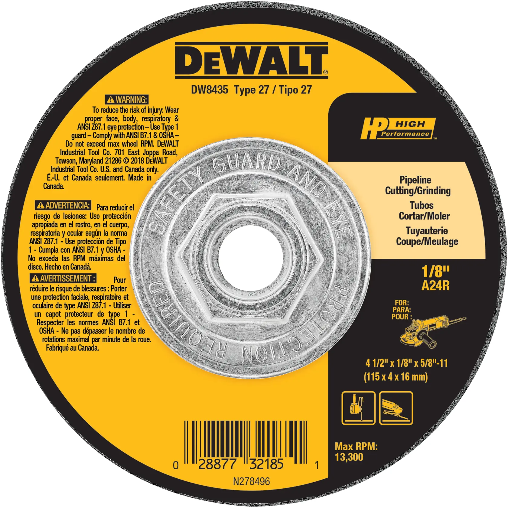 DEWALT® 4“ x 1/4“ x 5/8“ High Performance Metal Grinding Wheel