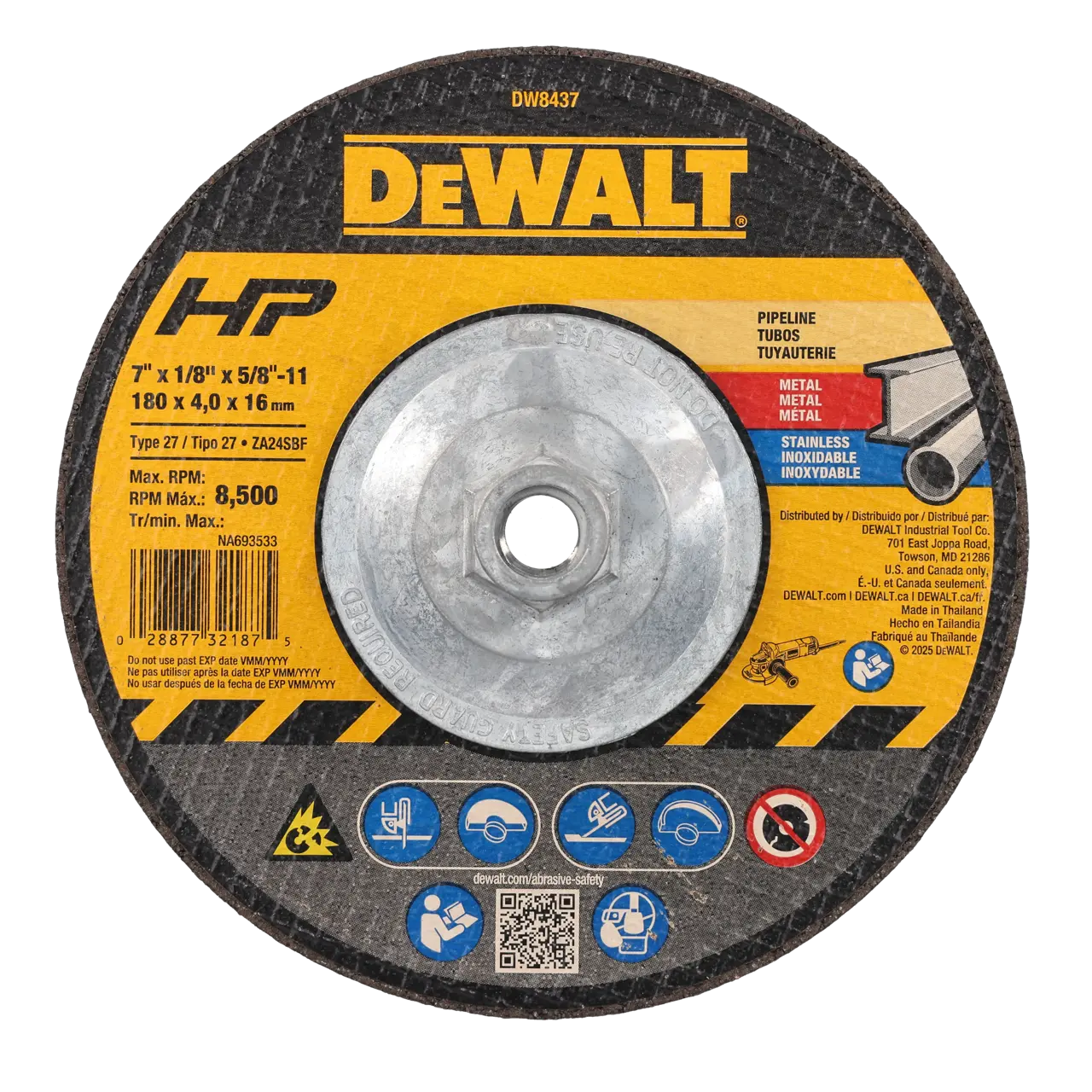 7 inch by 1 eighth of an inch by 5 eighths of an inch -11 H P metal grinding wheel type 27.