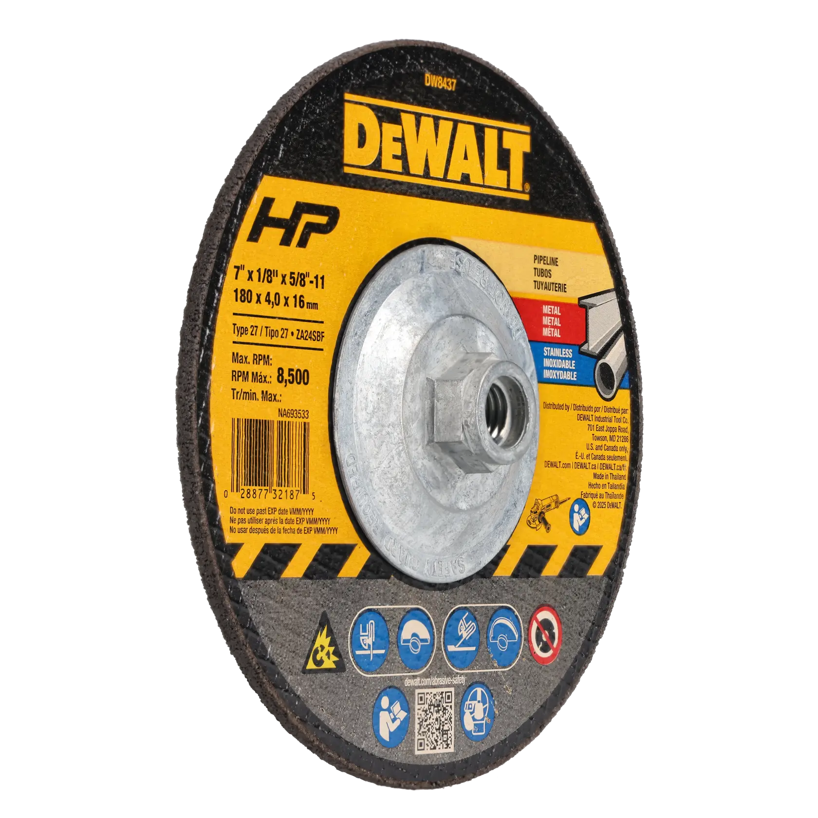 DEWALT® HP™7-in. x 1/8-in. x 5/8-in.-11 Metal Pipeline Grinding Wheel thumbnail 2