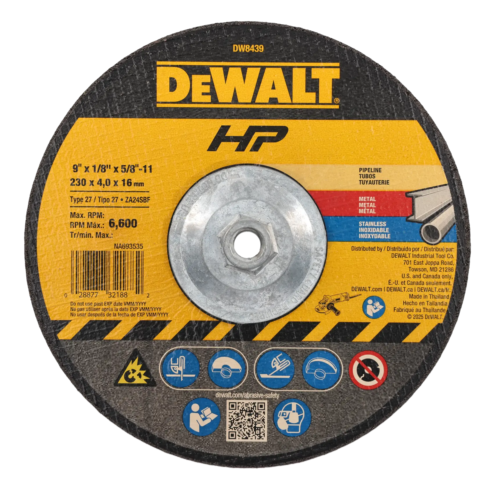9 inch by 1 eighth of an inch by 5 eighths of an inch -11 H P metal grinding wheel type 27.