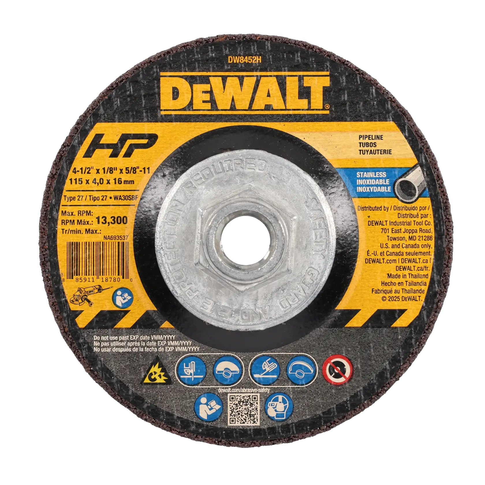 DEWALT® 4-1/2-in. x 1/8-in. x 5/8-in.-11 T27 Stainless Wheel