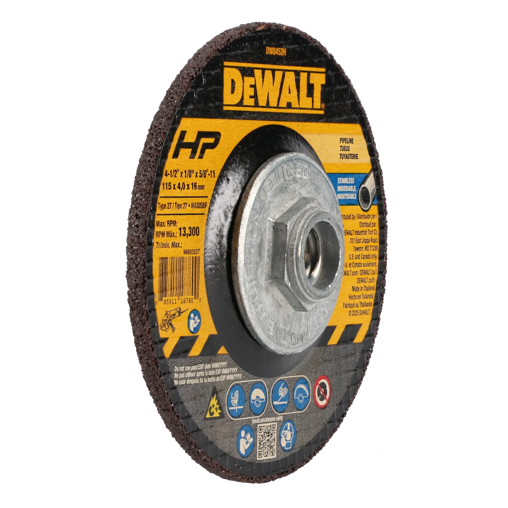 DEWALT® 4-1/2-in. x 1/8-in. x 5/8-in.-11 T27 Stainless Wheel thumbnail 2