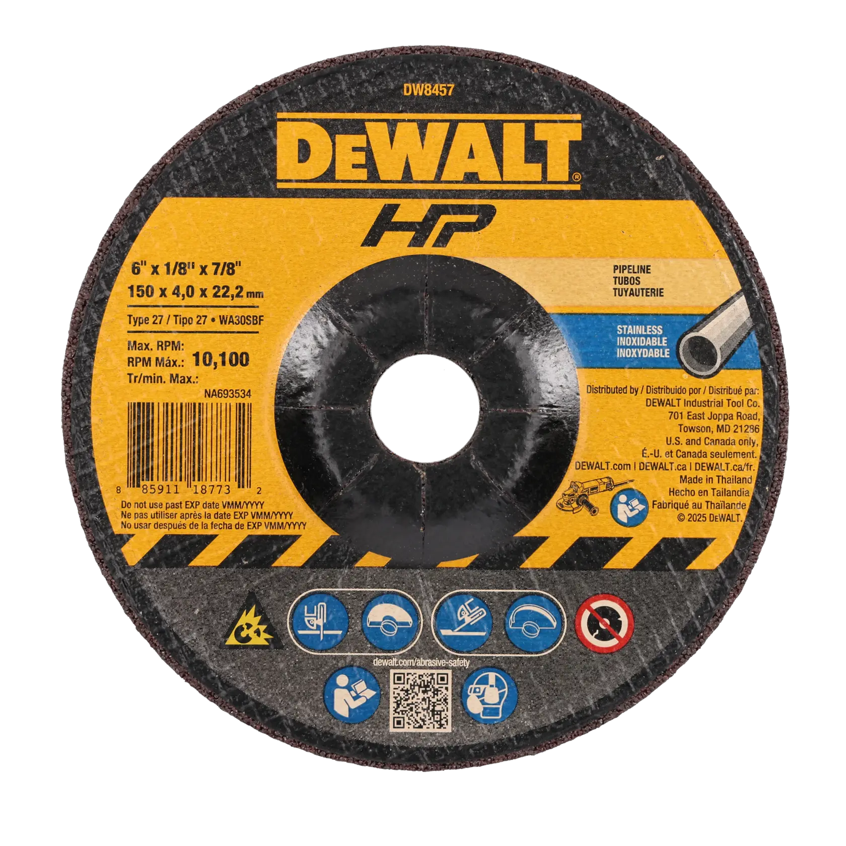 DEWALT® 6-in. x 1/8-in. x 5/8-in.-11 T27 Stainless Wheel