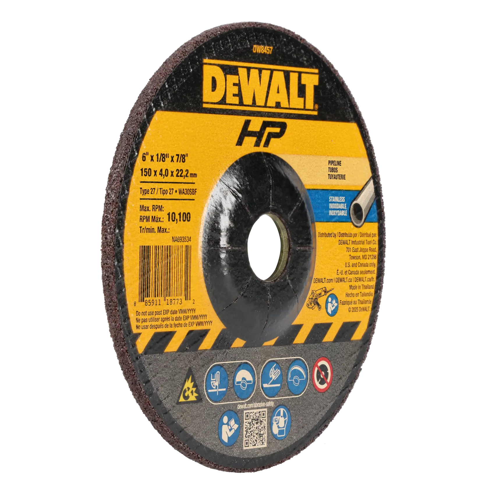 DEWALT® 6-in. x 1/8-in. x 5/8-in.-11 T27 Stainless Wheel thumbnail 2