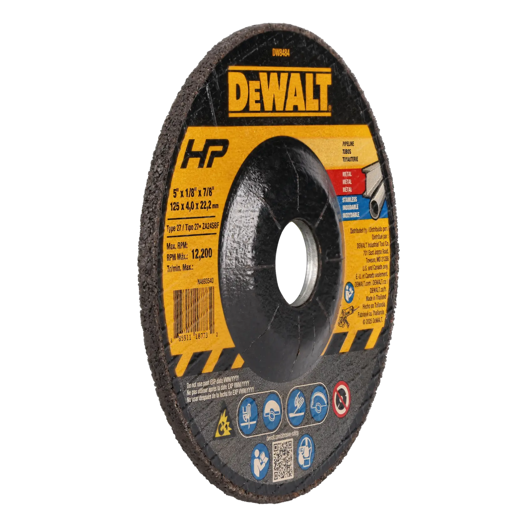 DEWALT® HP™ 5-in. x 1/8-in. x 7/8-in. T27 Metal Pipeline Grinding Wheel thumbnail 2