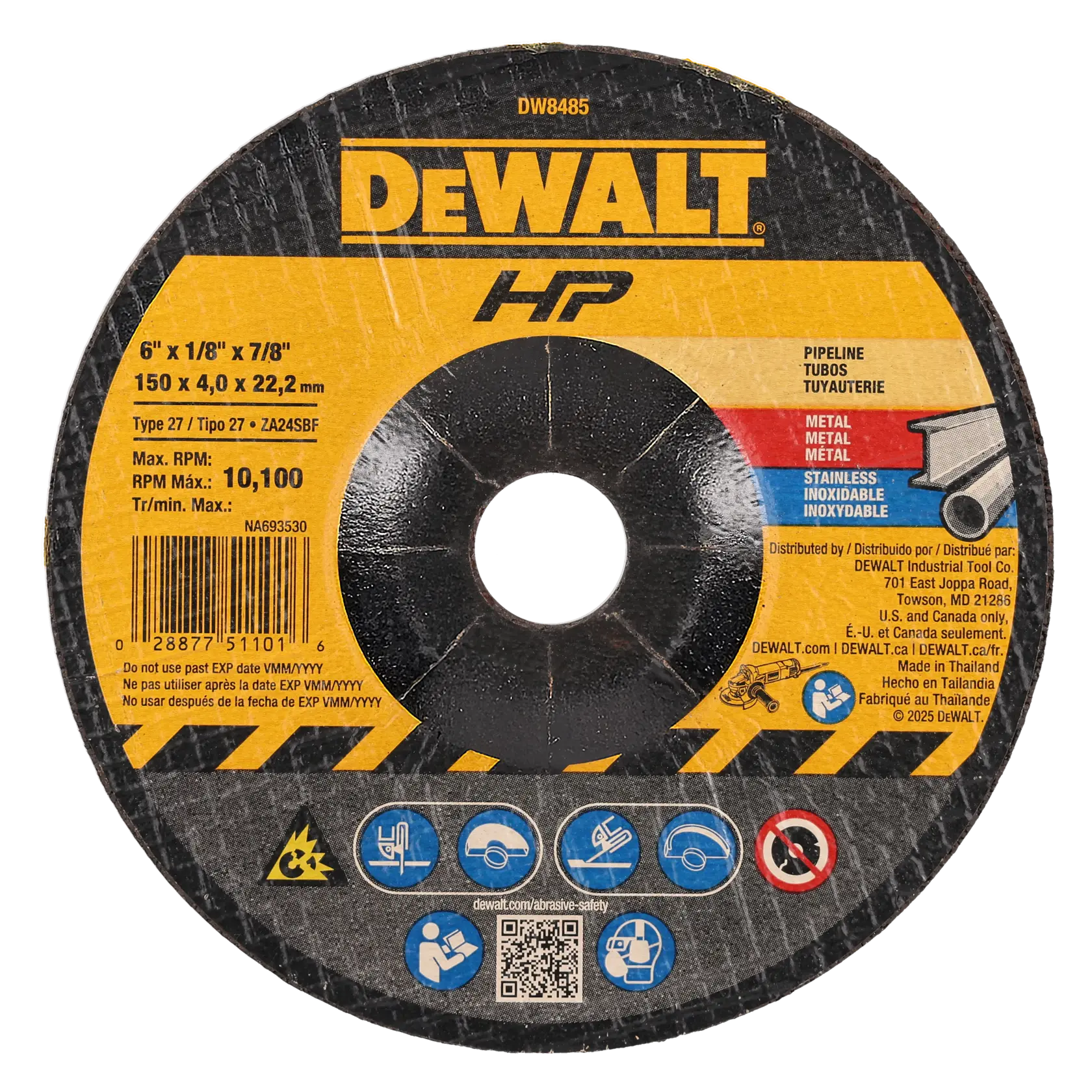 DEWALT® HP™ 6-in. x 1/8-in. x 7/8-in. T27 Metal Pipeline Grinding Wheel