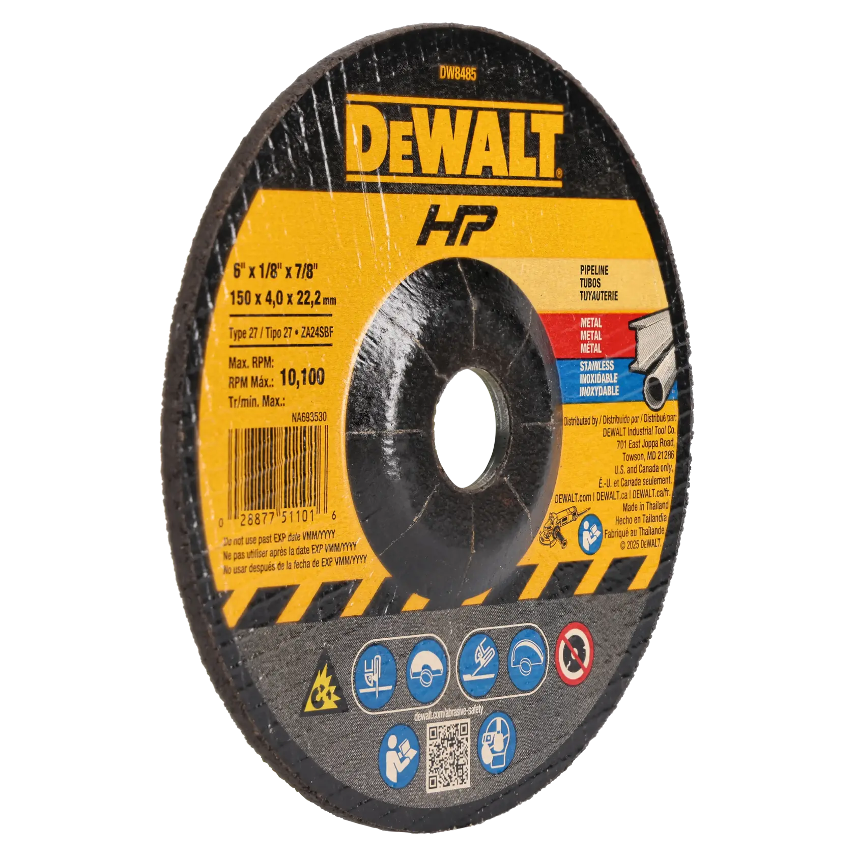 DEWALT® HP™ 6-in. x 1/8-in. x 7/8-in. T27 Metal Pipeline Grinding Wheel thumbnail 2