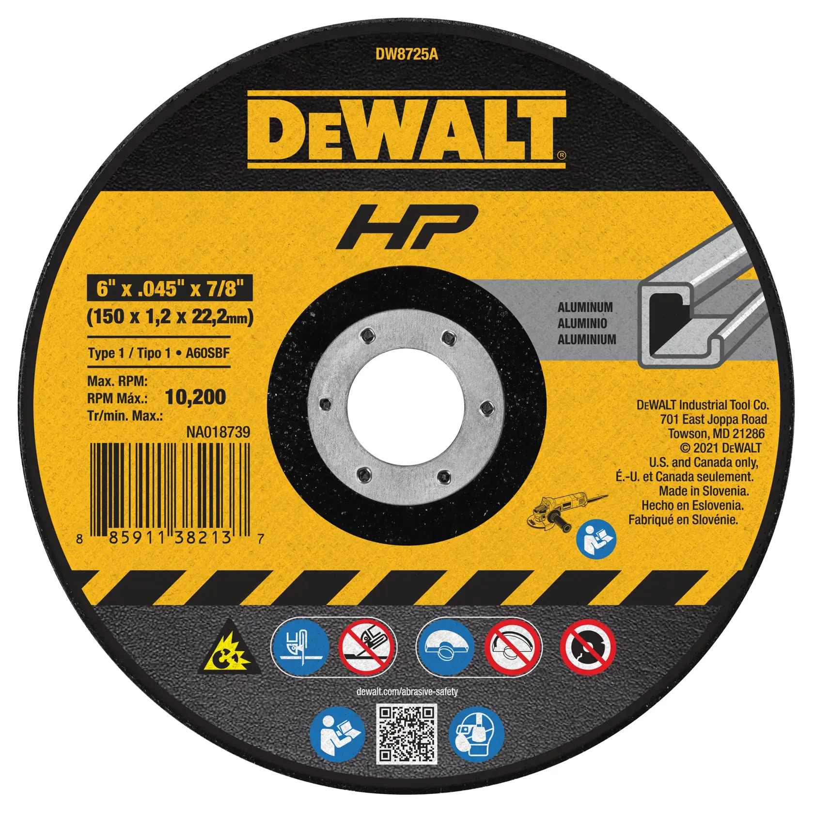 DEWALT® HP™ 6-in. x .045-in. x 7/8-in. T1 Aluminum Cut-Off Wheel