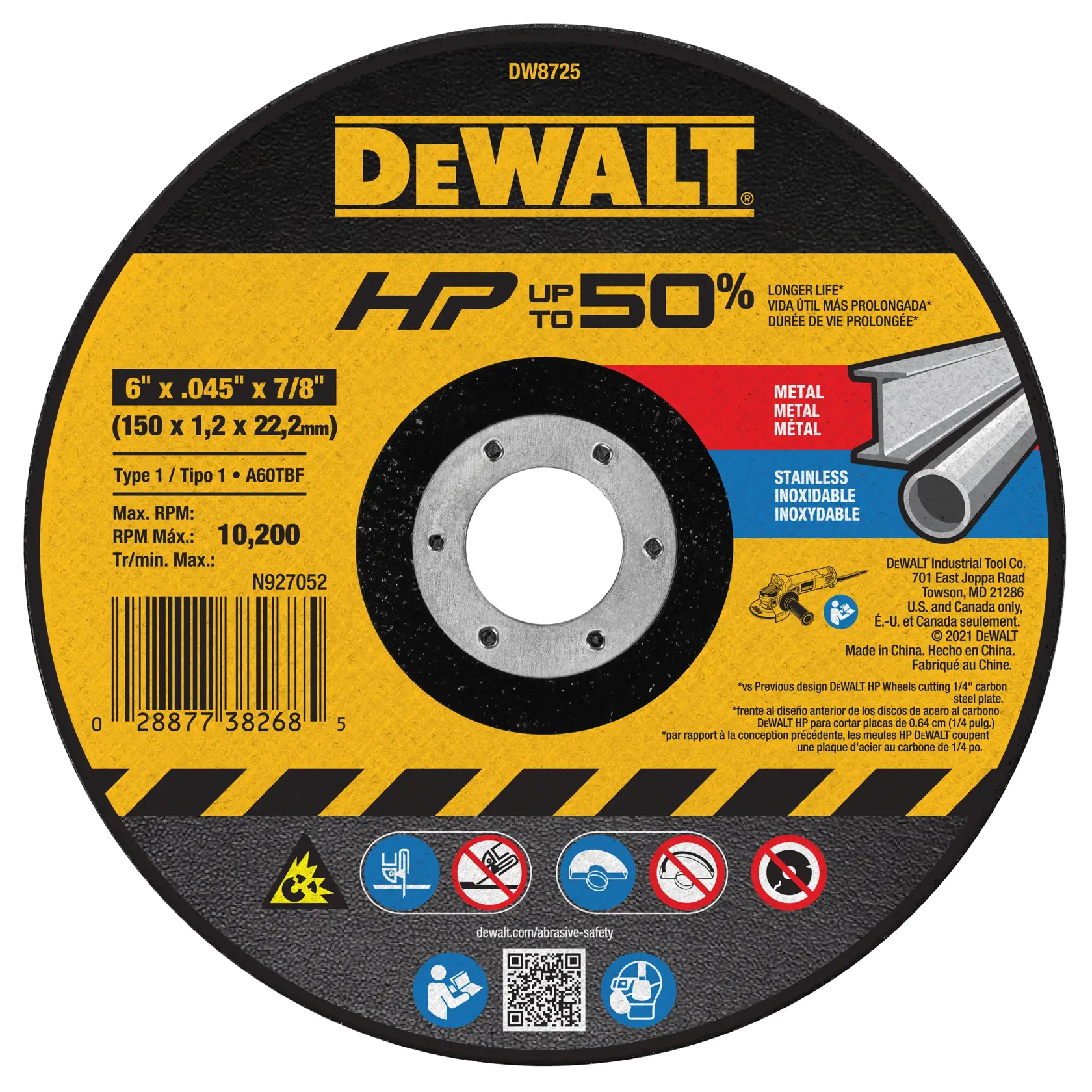DEWALT® HP™ 6-in. x .045-in. x 7/8-in. T1 Cut-Off Wheel