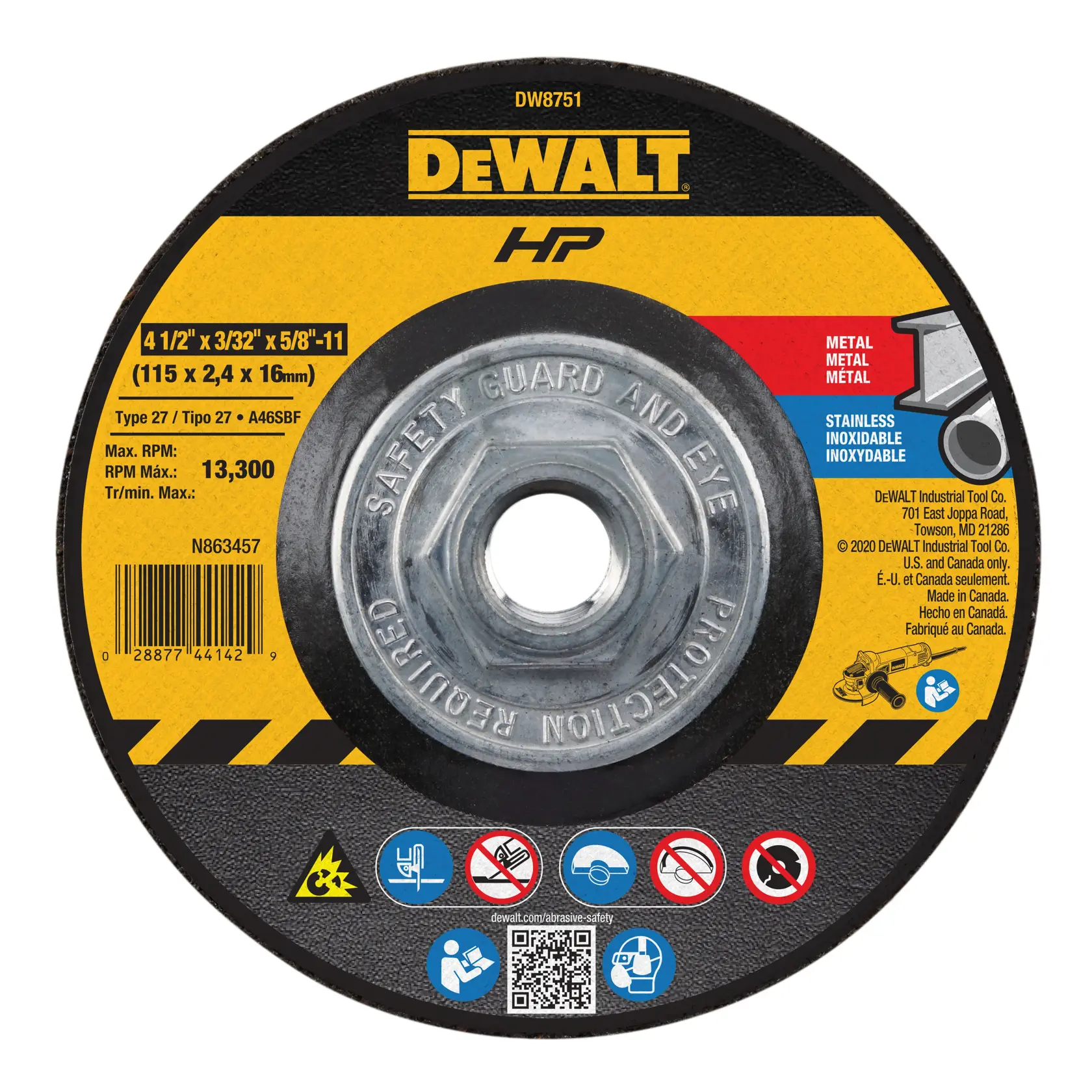 DEWALT® HP™ 4-1/2-in. x 3/32-in. x 5/8-in.-11 T27 Cutting & Notching Wheel
