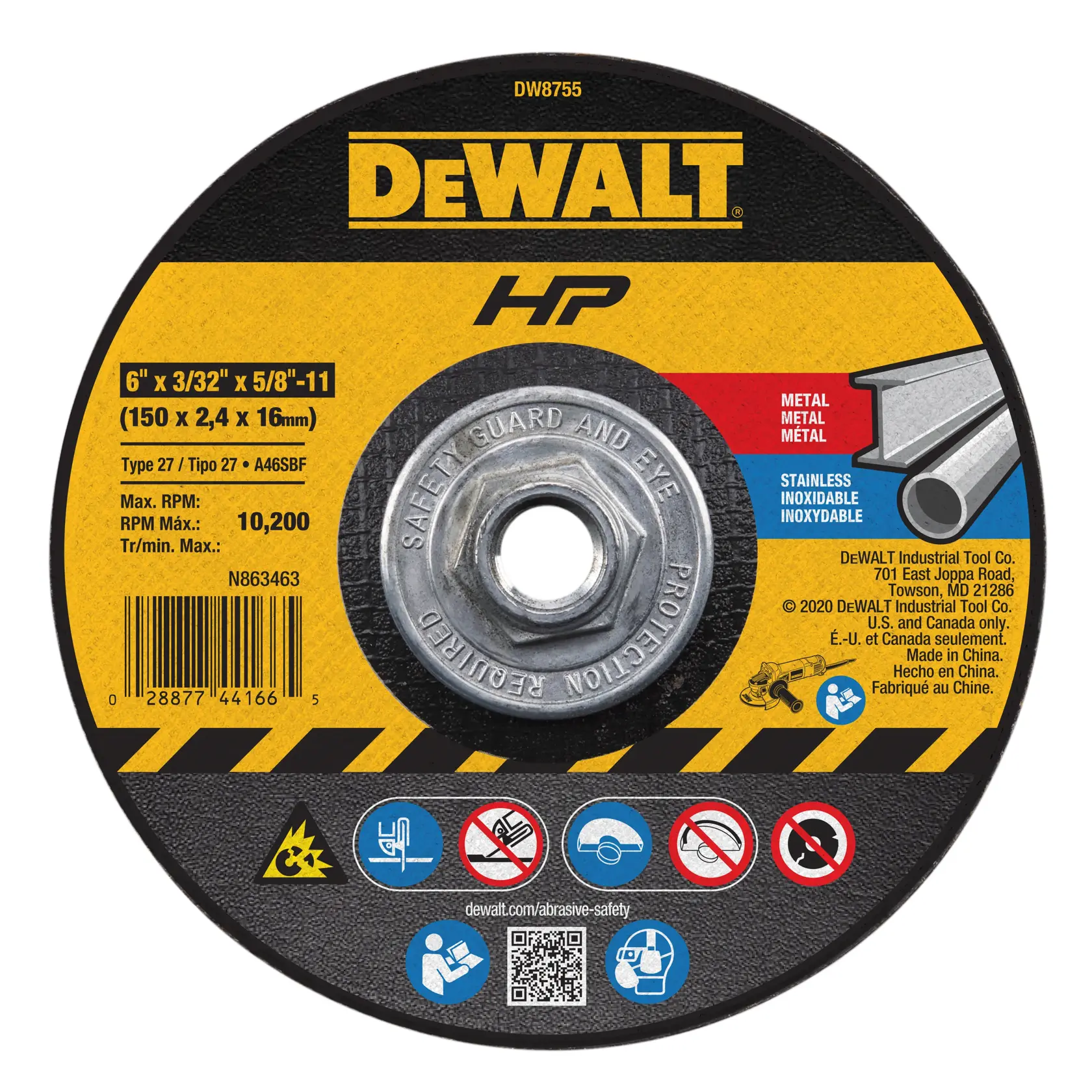 DEWALT® HP™ 6-in. x 3/32-in. x 5/8-in.-11 T27 Cutting & Notching Wheel