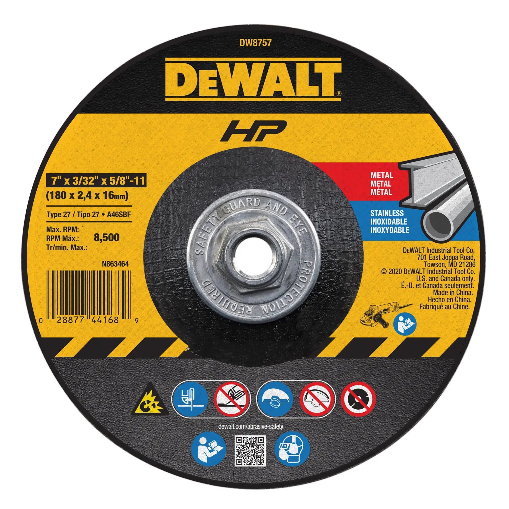DEWALT® HP™ 7-in. x 3/32-in. x 5/8-in.-11 T27 Cutting & Notching Wheel