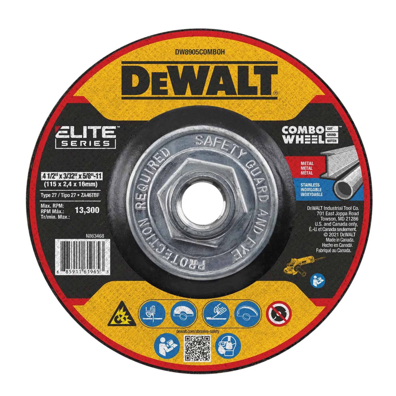 DEWALT® ELITE SERIES™ 4-1/2-in. x 3/32-in. x 5/8-in.-11 T27 Combo Wheel
