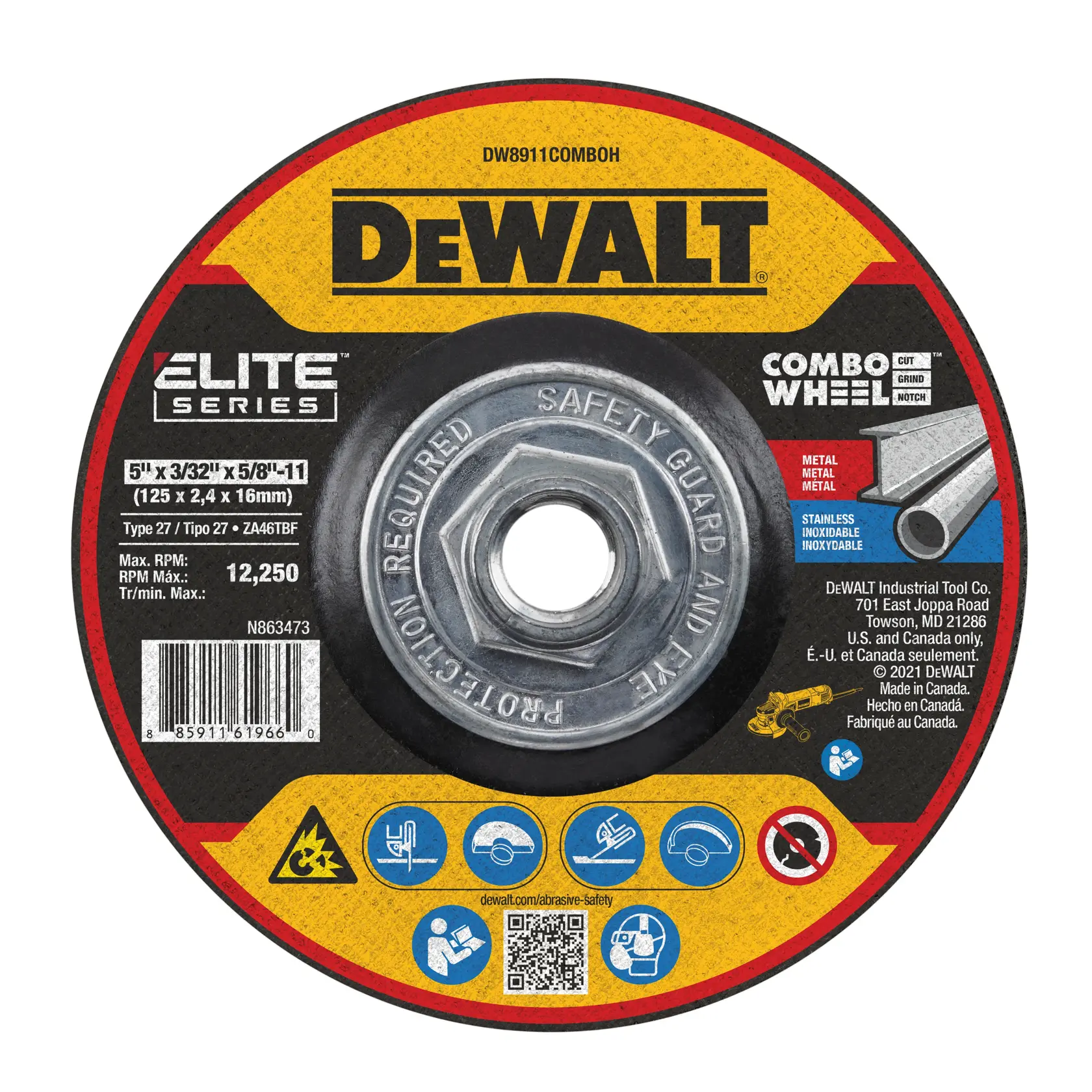 DEWALT® ELITE SERIES™ 5-in. x 3/32-in. x 5/8-in.-11 T27 Combo Wheels
