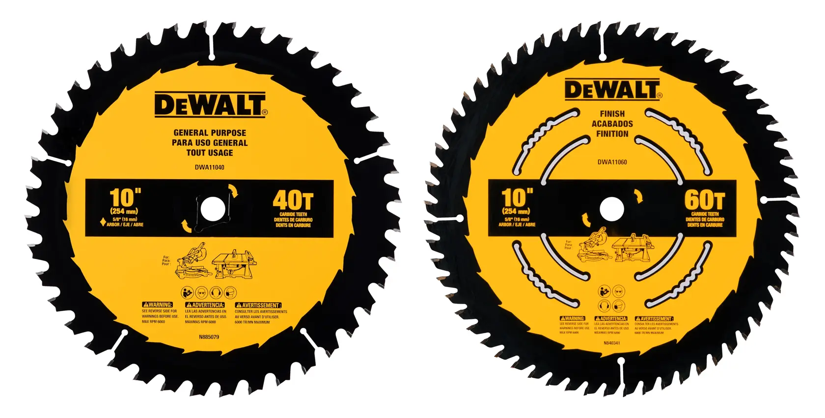 Profile of 60 tooth and 40 tooth saw one blade construction blade set.