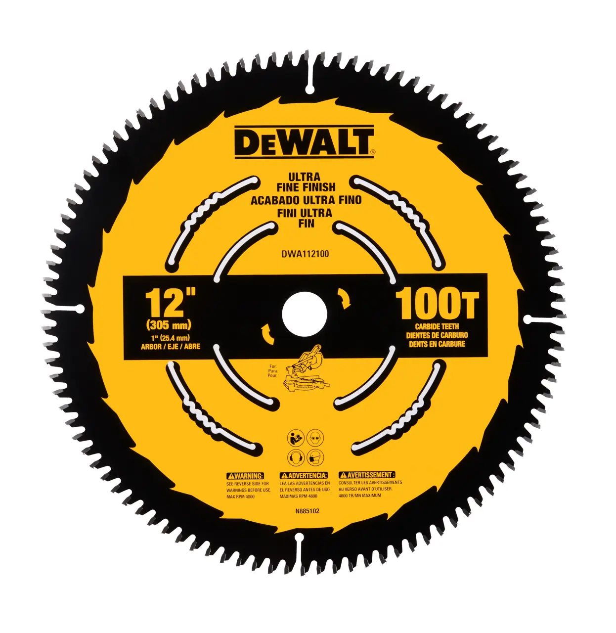 Profile of 12 inch 100 tooth saw blade.
