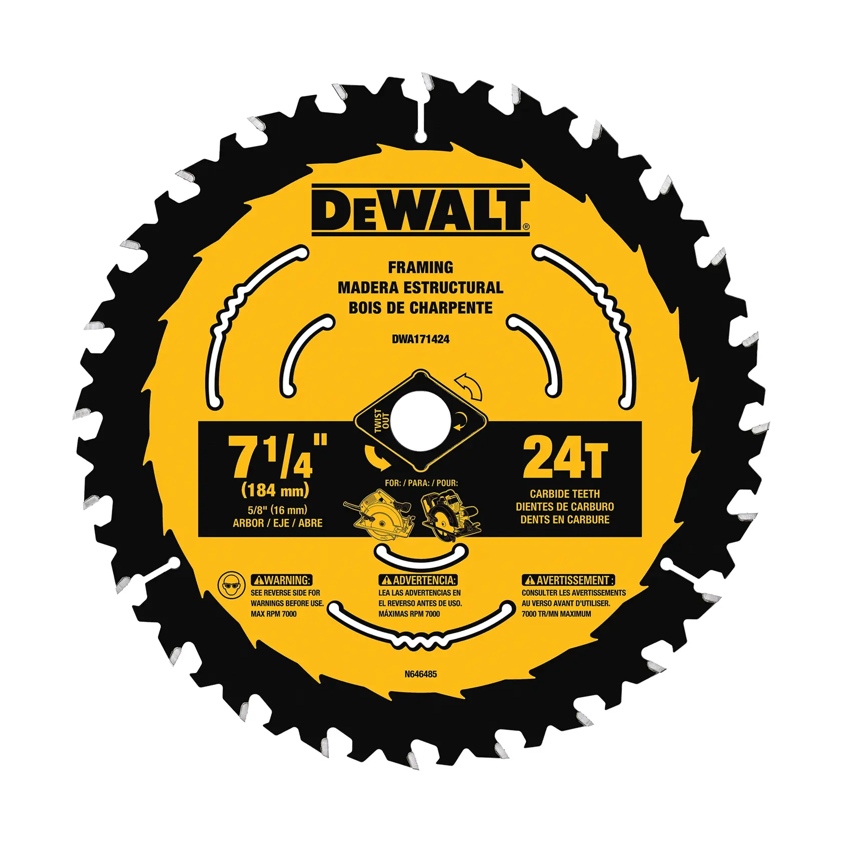 DEWALT® 7-1/4-in. Carbide Circular Saw Blade 24 Tooth with 5/8 in Arbor (10 Pack)