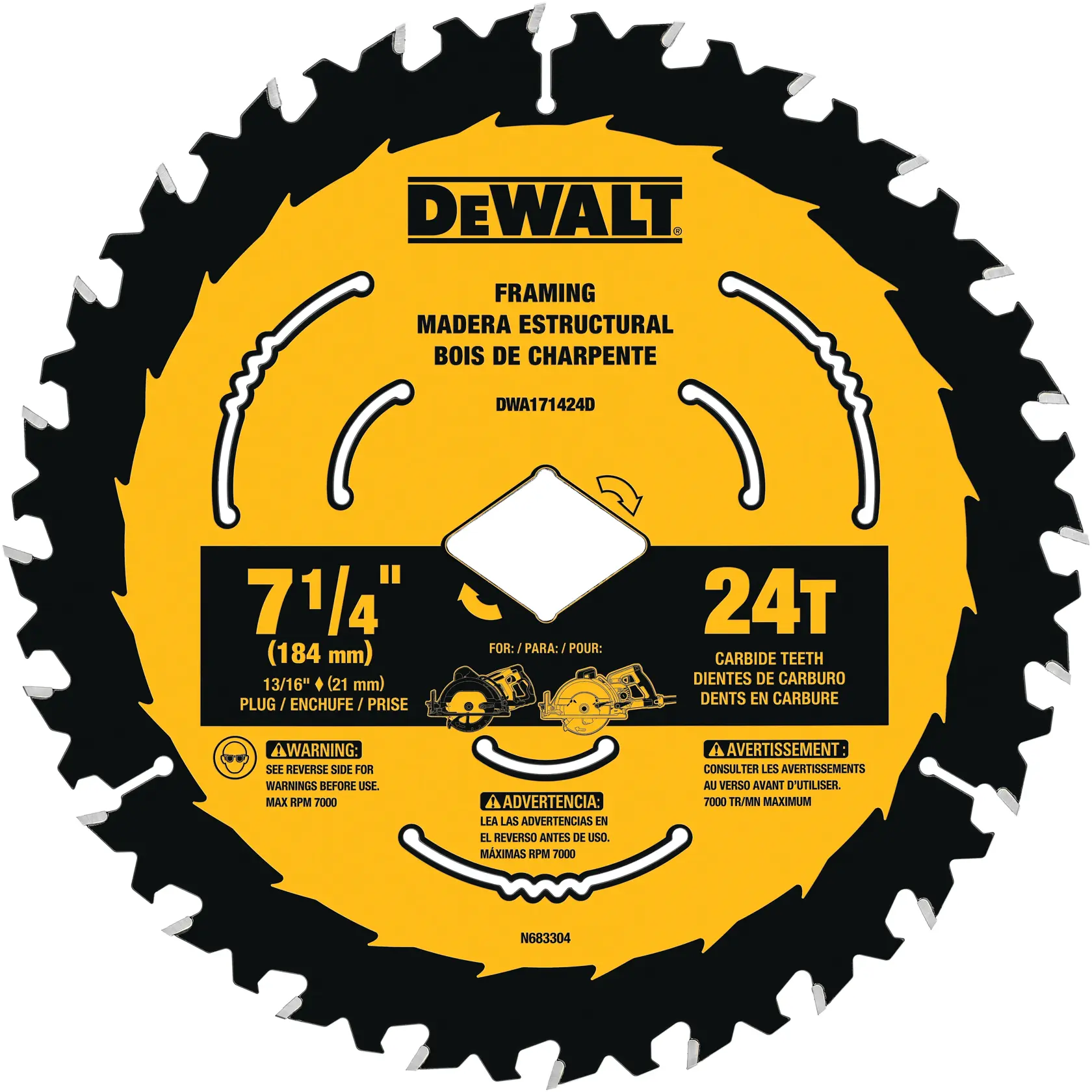 DEWALT® 7-1/4-in. Carbide Worm Drive Circular Saw Blade 24 Tooth with 5/8 in Arbor (10 Pack)