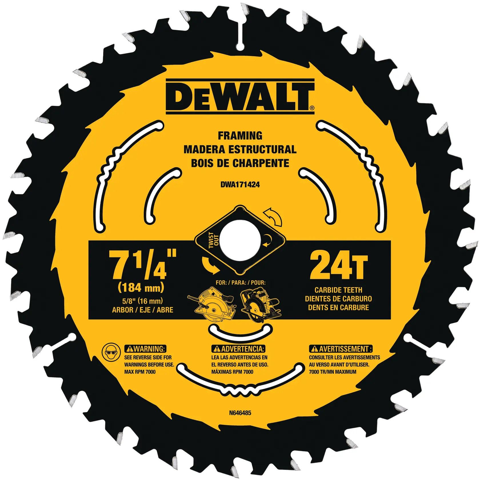 DEWALT® 7-1/4-in. Carbide Circular Saw Blade 24 Tooth with 5/8 in Arbor thumbnail 4