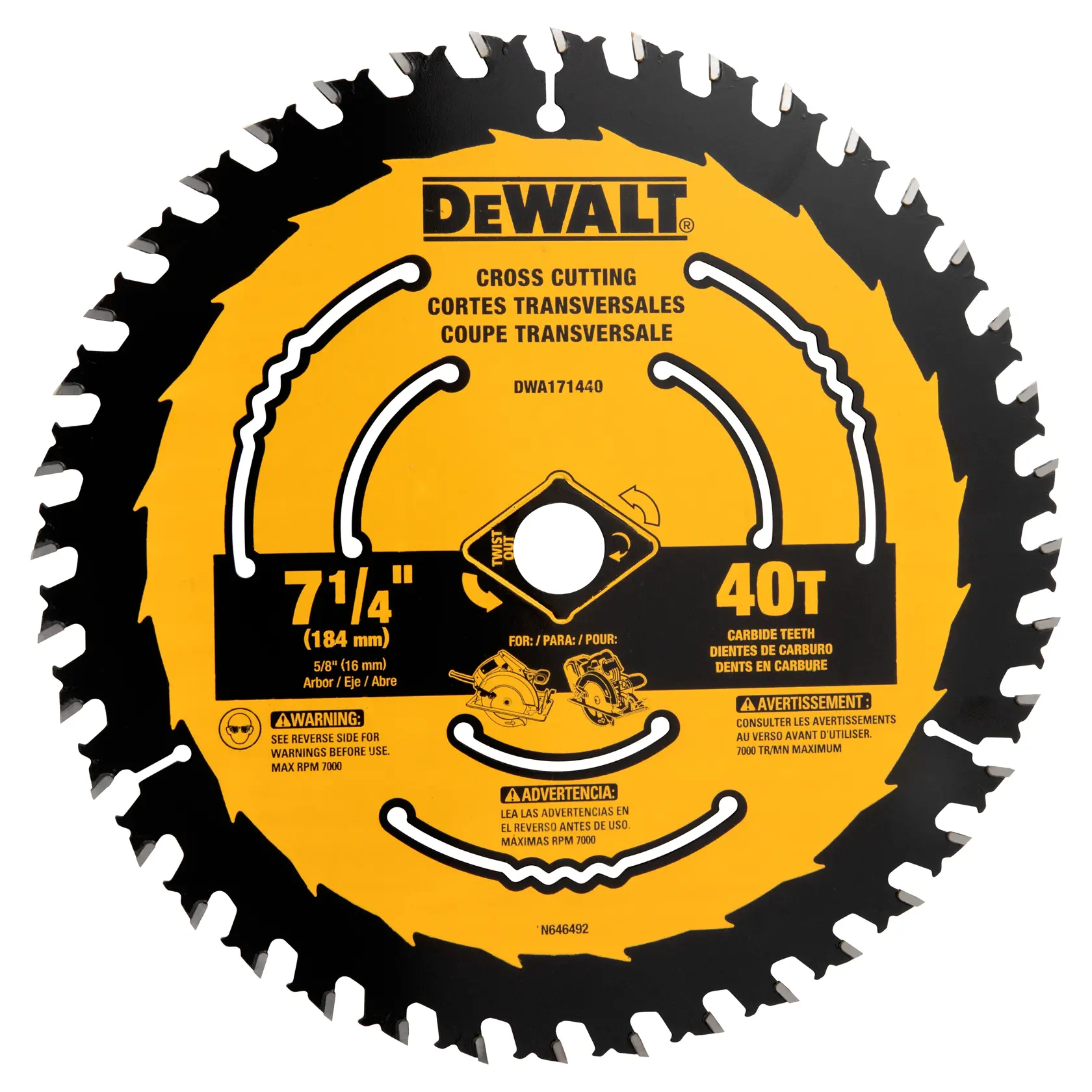 DEWALT® 7-1/4-in. Carbide Circular Saw Blade 40 Tooth with 5/8 in Arbor
