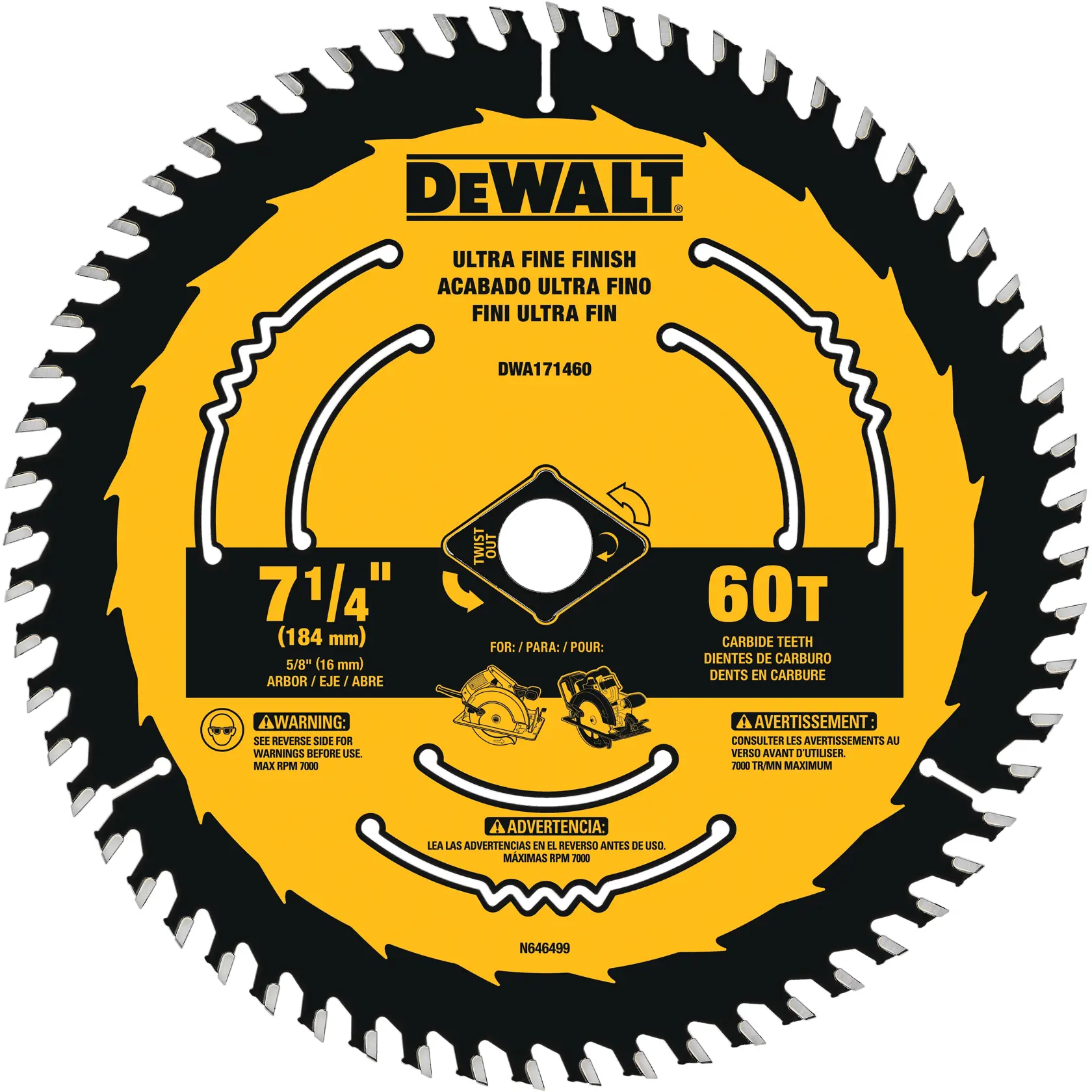 DEWALT® 7-1/4-in. Carbide Circular Saw Blade 60 Tooth with 5/8 in Arbor