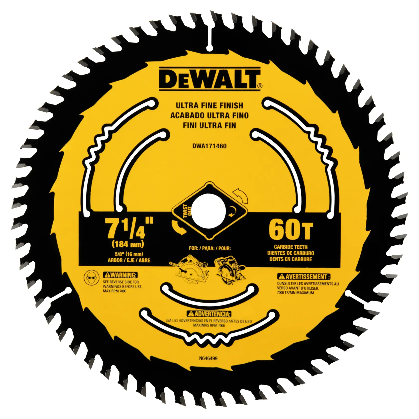 DEWALT® 7-1/4-in. Carbide Circular Saw Blade 60 Tooth with 5/8 in Arbor thumbnail 3