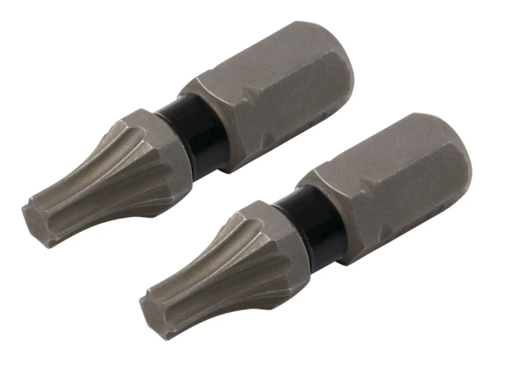 Two DEWALT branded screwdriver bits with a unique star-shaped tip, shown side by side on a white background.