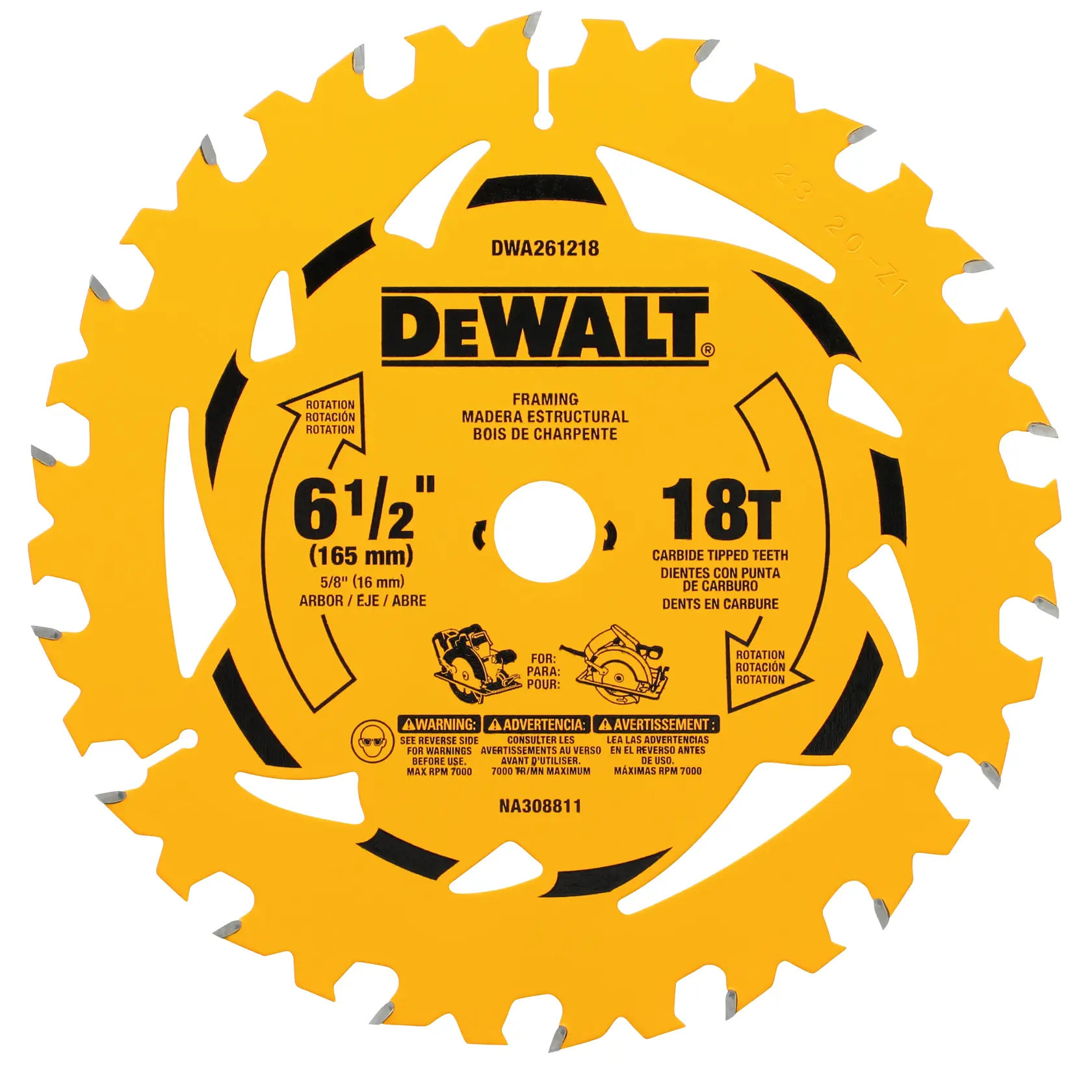 DEWALT DWA261218  6-1/2“ 18T Single Pack front view
